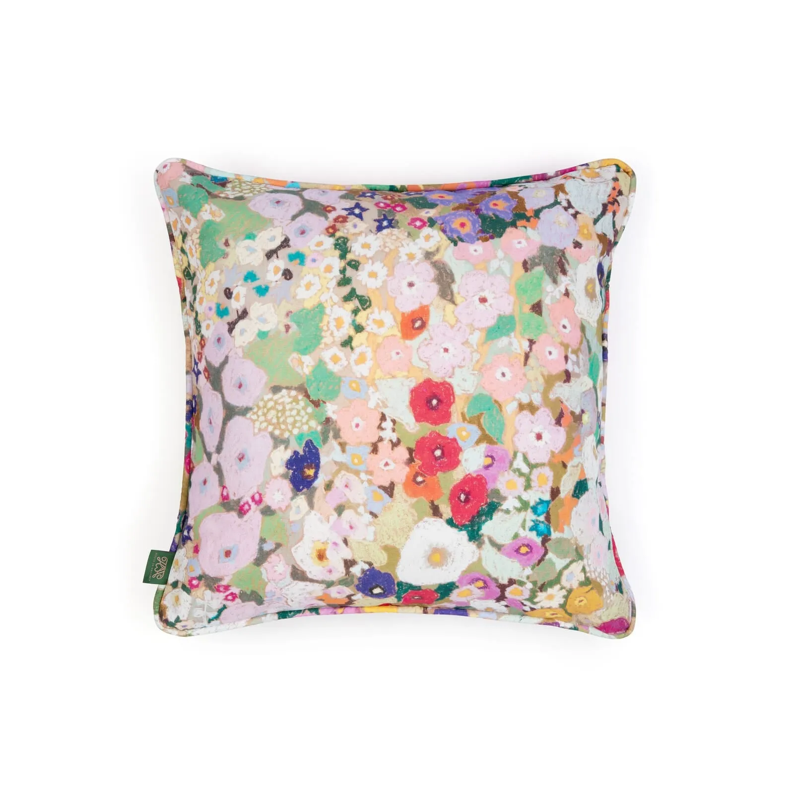 HOLLYHOCKS Medium Piped Cotton Linen Cushion - Spring image