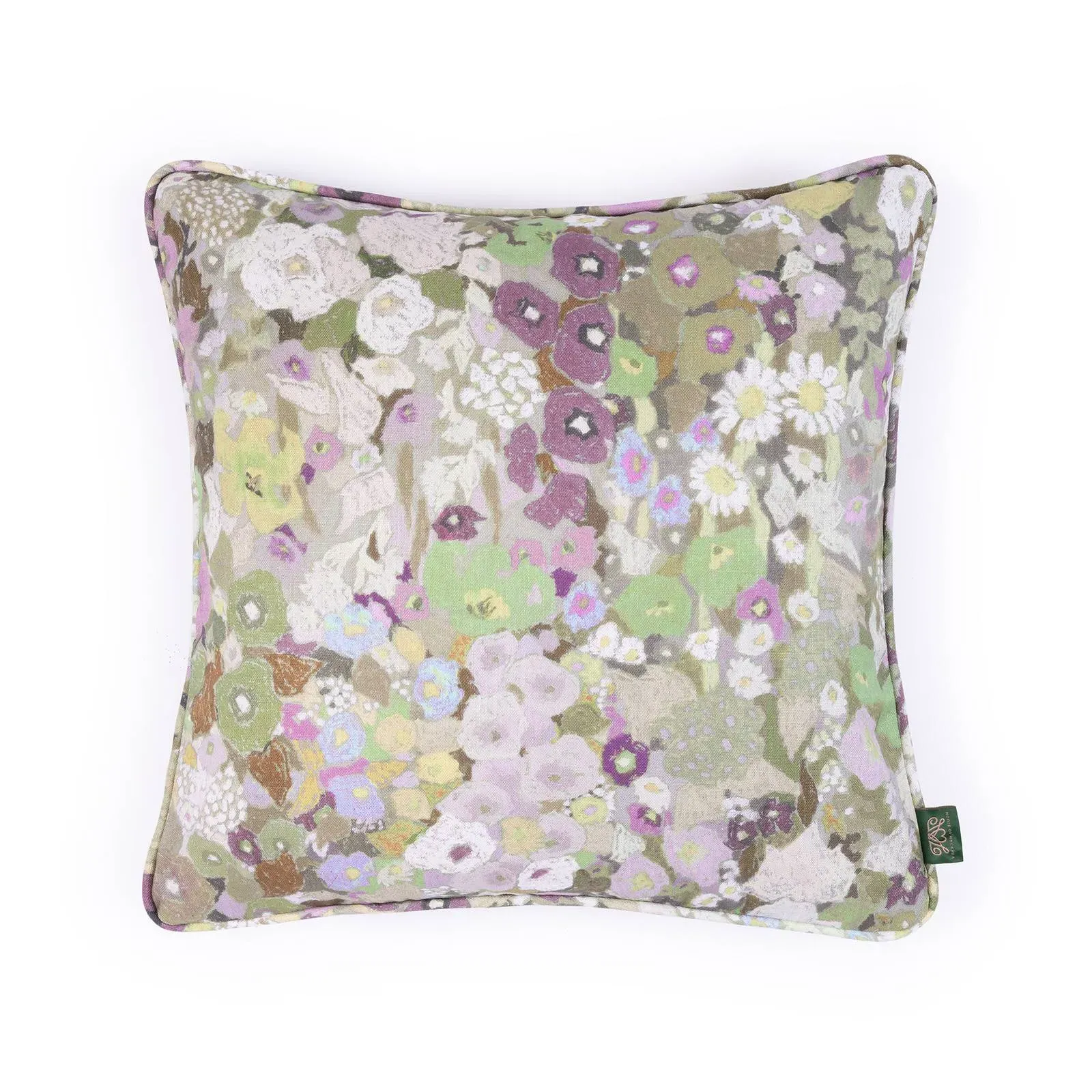 Hollyhocks Piped Cushion - Meadow, Cotton Linen product