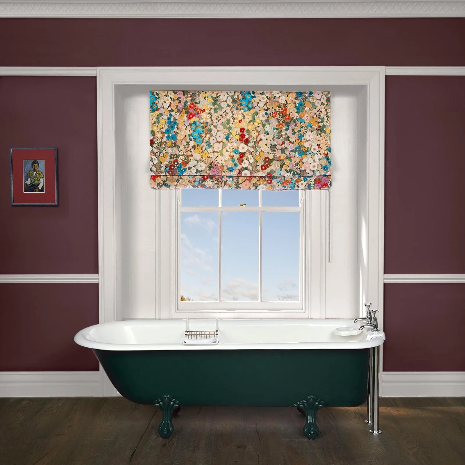 Hollyhocks Roman Blind - Autumn, Velvet image