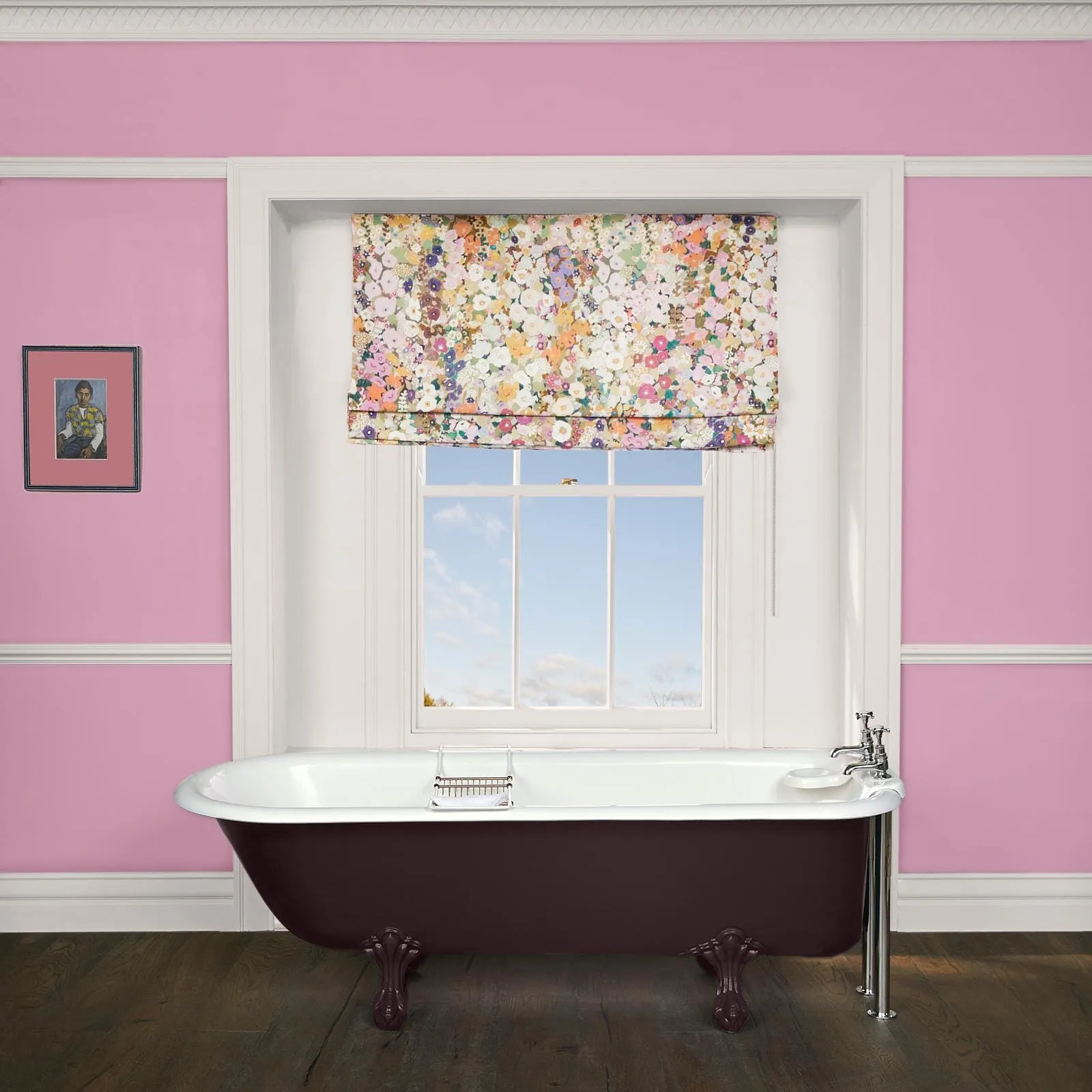 HOLLYHOCKS Roman Blind - Spring, Cotton Linen image