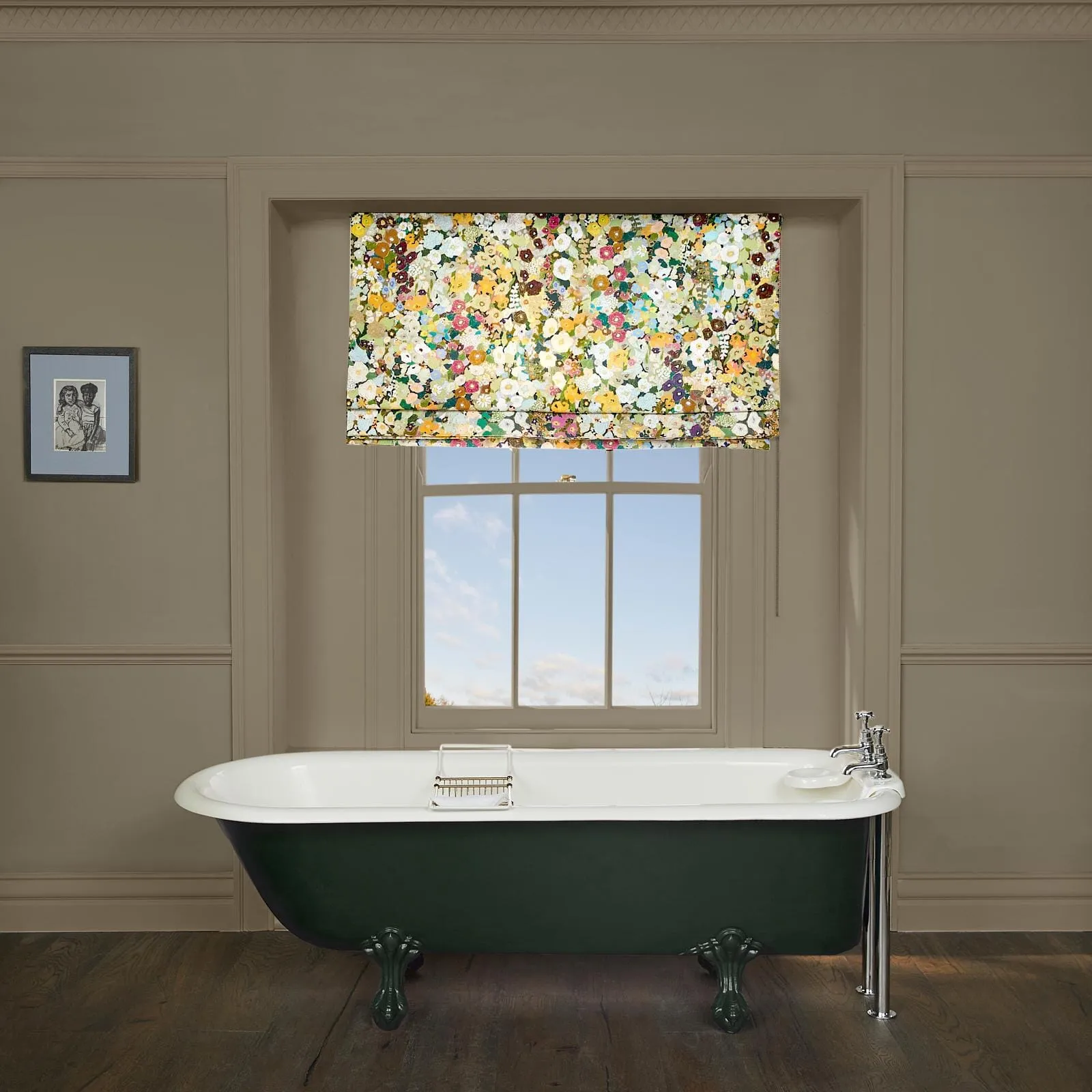 HOLLYHOCKS Roman Blind - Summer, Cotton Linen