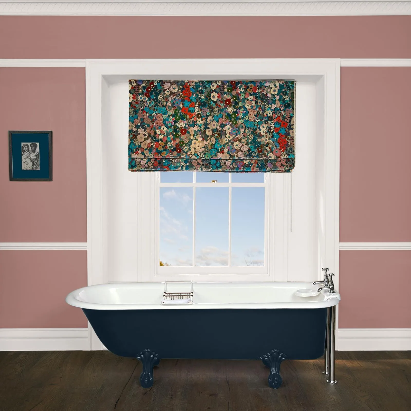 Hollyhocks Roman Blind - Winter, Velvet
