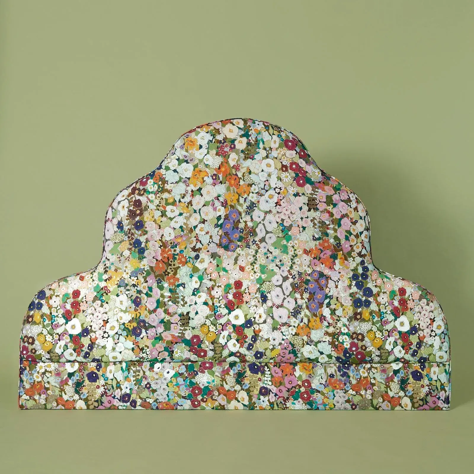 Hollyhocks Scalloped Headboard - Multi, Cotton Linen product