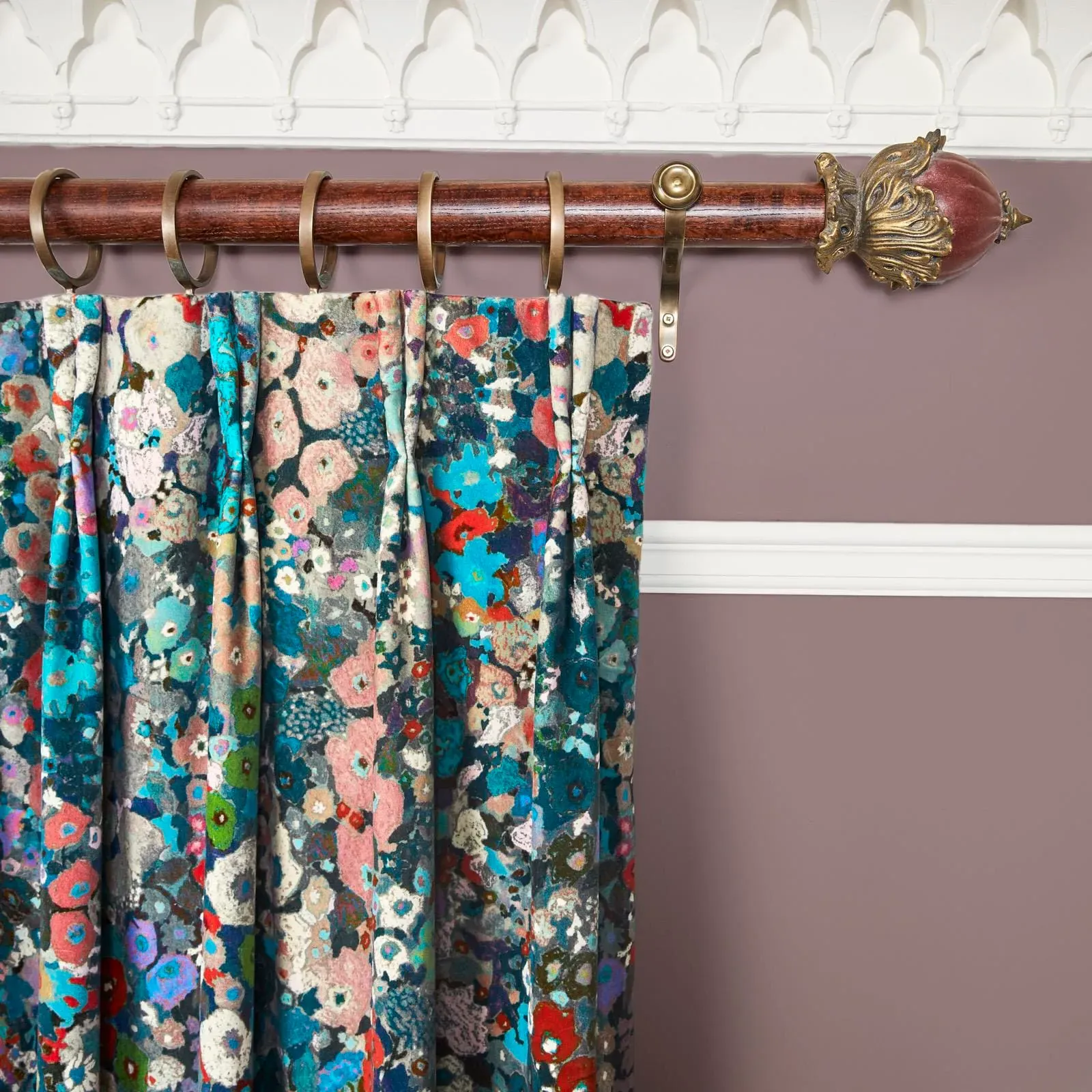 HOLLYHOCKS Velvet Curtain - Winter