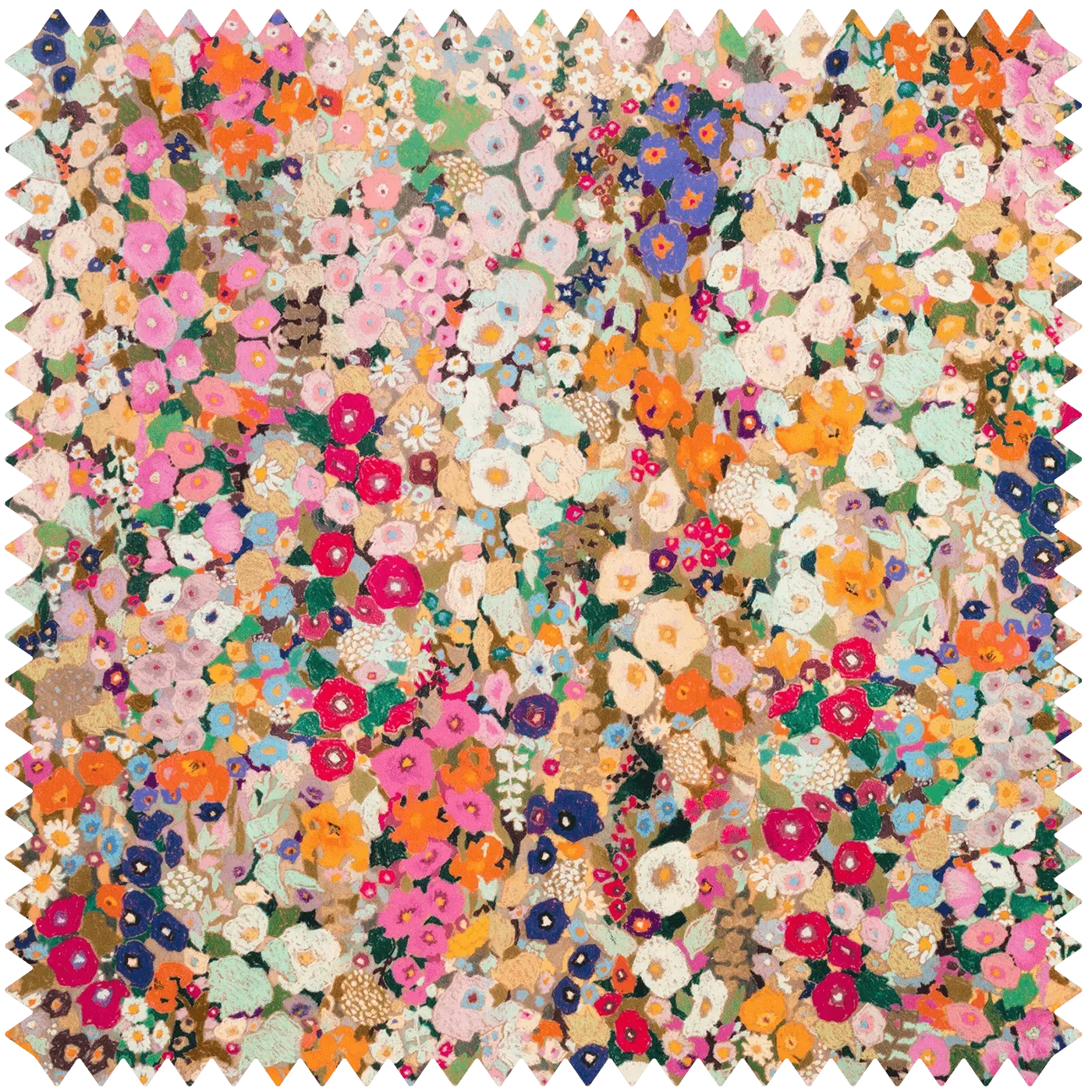 Hollyhocks Velvet Fabric - Green, Pink, White product