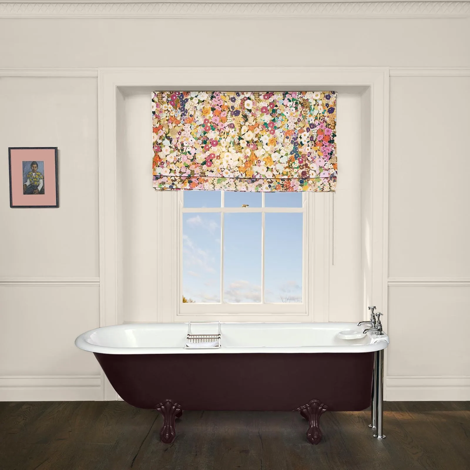HOLLYHOCKS Velvet Roman Blind - Spring