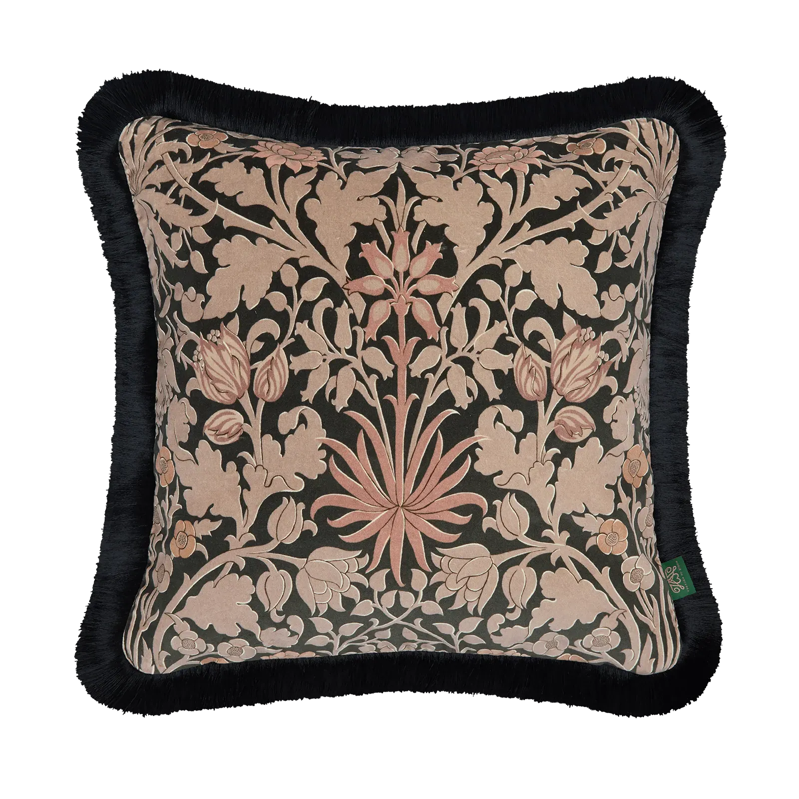 Hyacinth Novellus Velvet Fringed Cushion - Noir, Cotton product