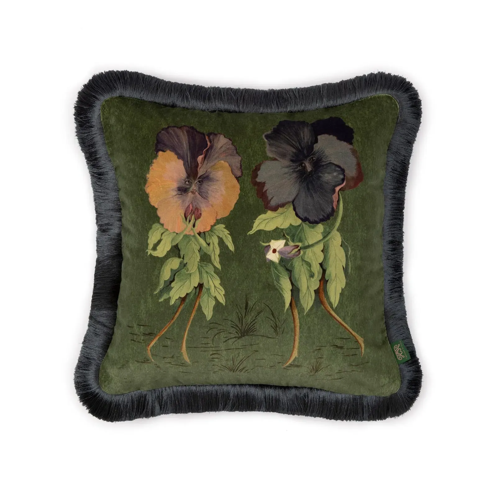 Love Letter Medium Fringe Cushion - Verde, Cotton product