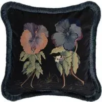 Love Letter Medium Fringe Velvet Cushion - Noir