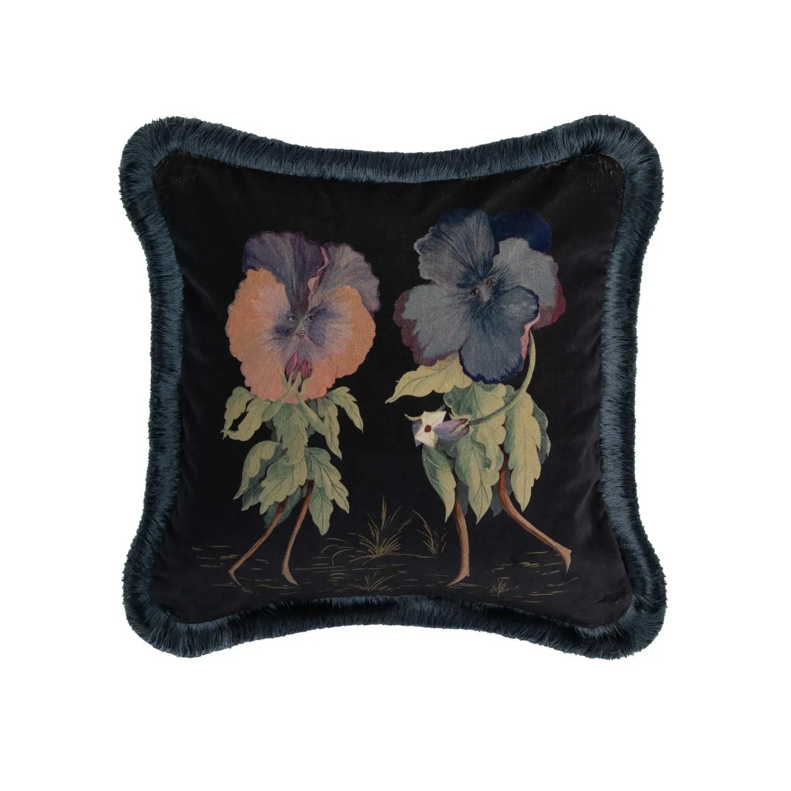 Love Letter Medium Fringe Velvet Cushion - Noir image
