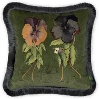 Love Letter Medium Fringe Velvet Cushion - Verde