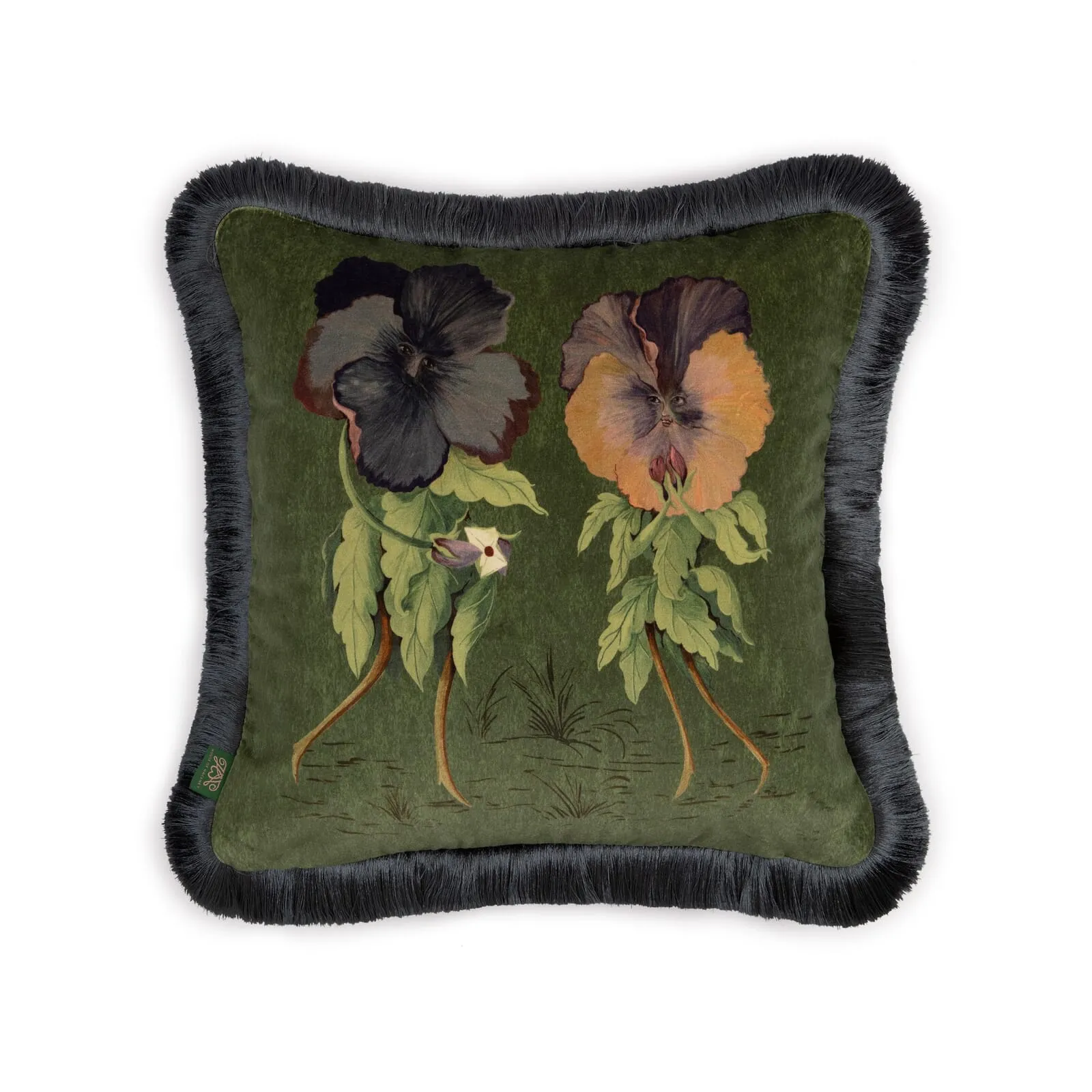 Love Letter Medium Fringe Velvet Cushion - Verde