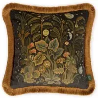 Moon Garden Velvet Fringed Cushion - Midnight