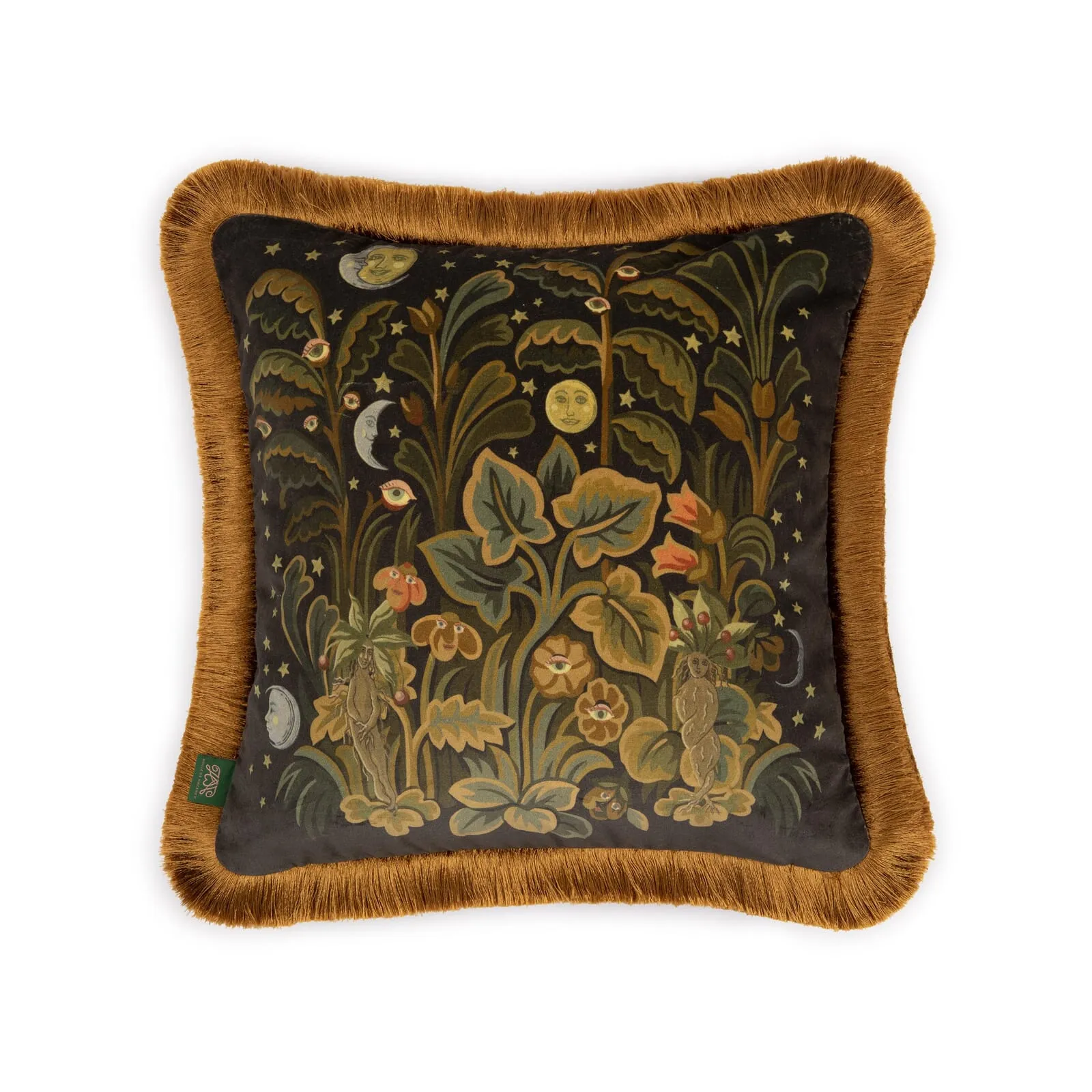 Moon Garden Velvet Fringed Cushion - Midnight