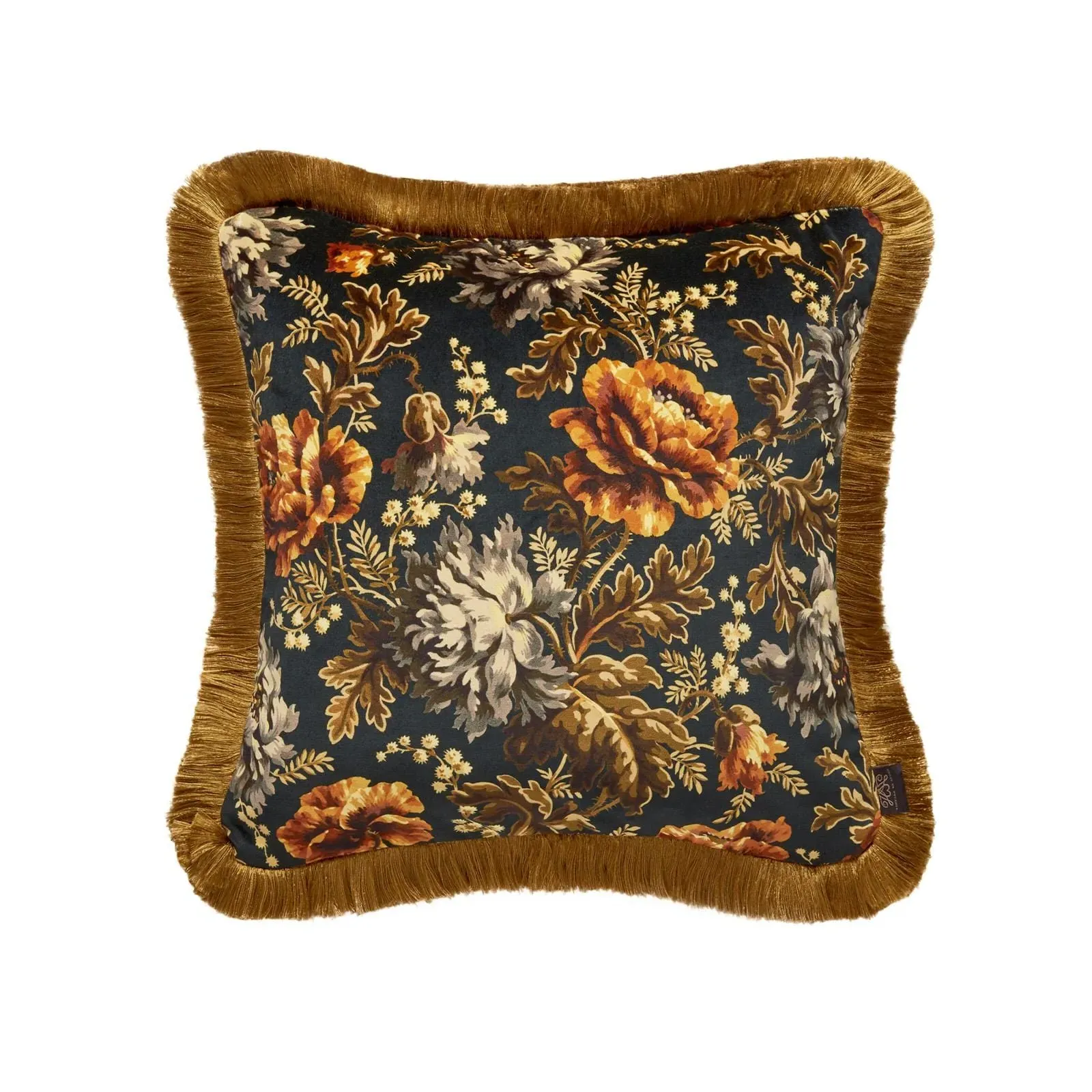 OPIA Medium Fringed Velvet Cushion - Midnight