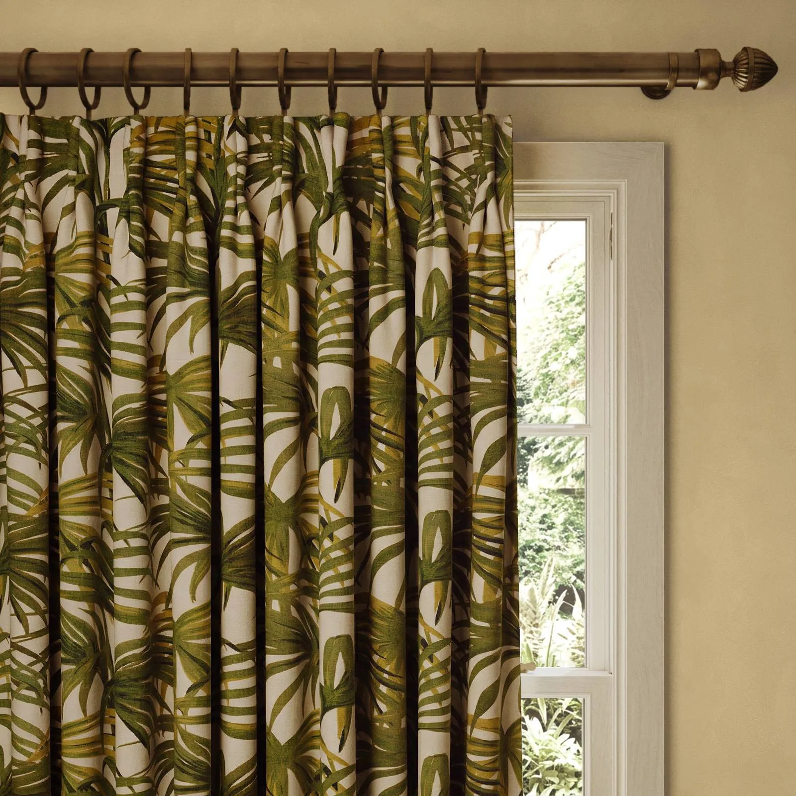 Palmeral Cotton Linen Curtain - White & Green product