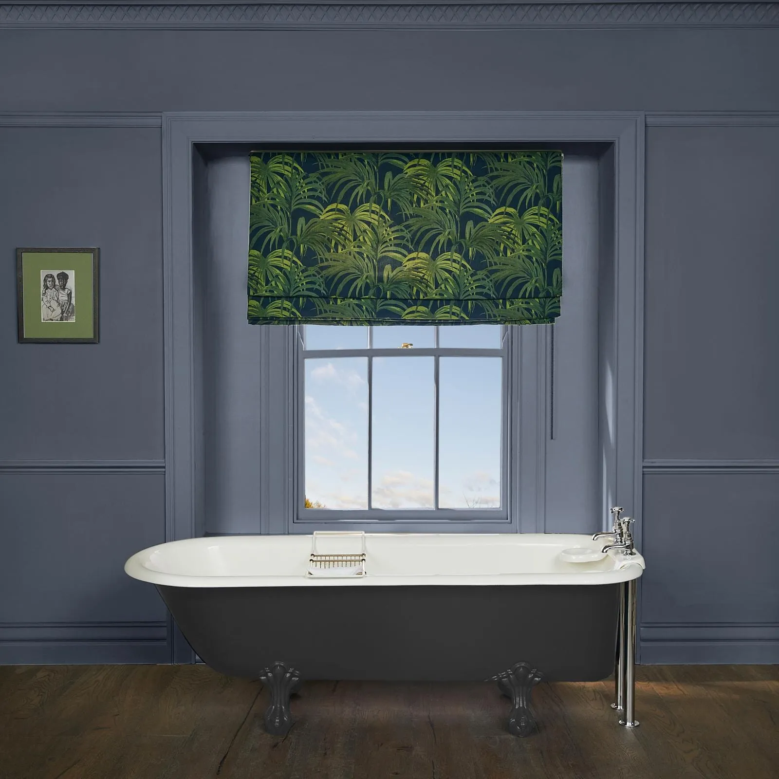 Palmeral Roman Blind - Midnight, Cotton Linen image