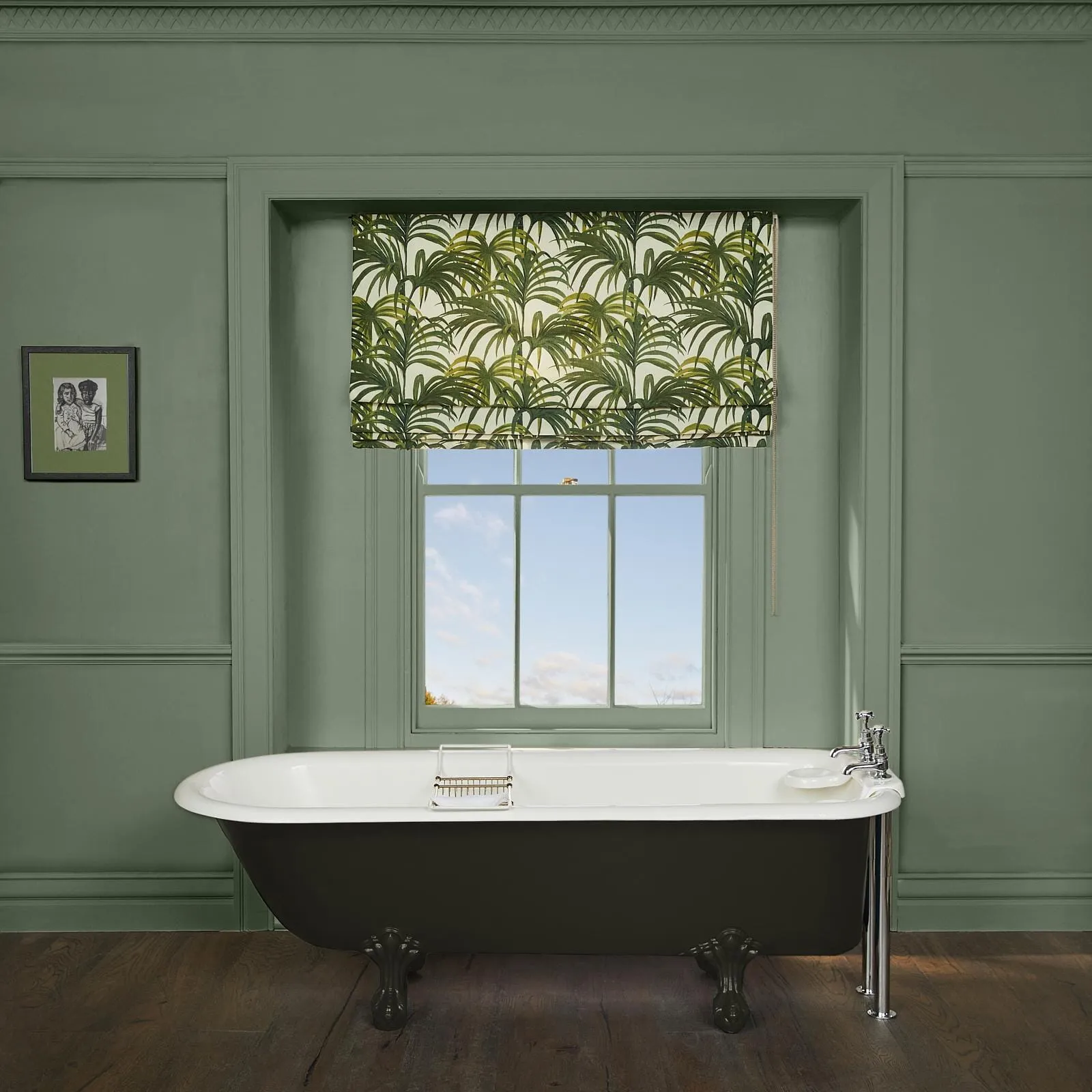 Palmeral Roman Blind - White, Cotton Linen