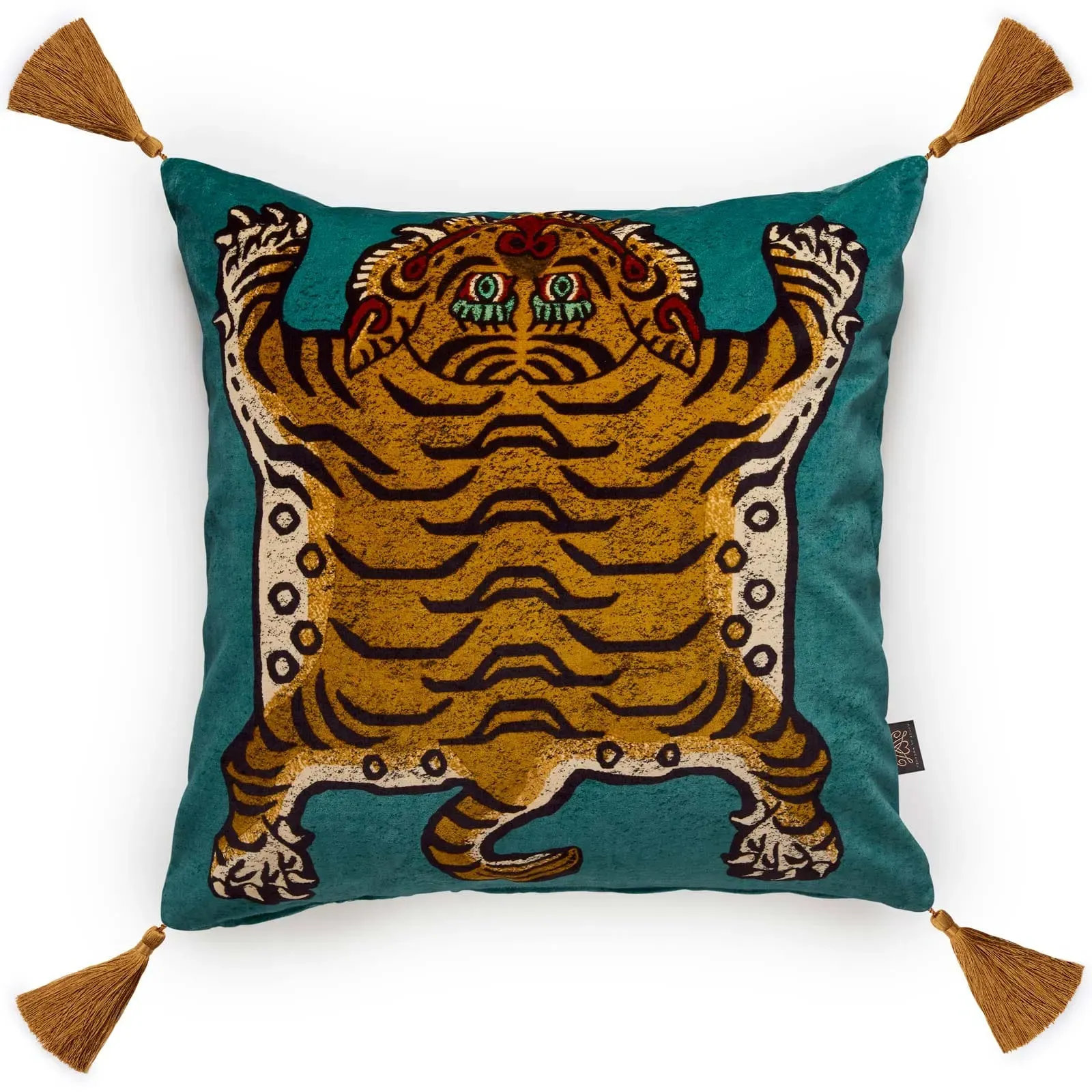 SABER Large Tassel Velvet Cushion - Teal