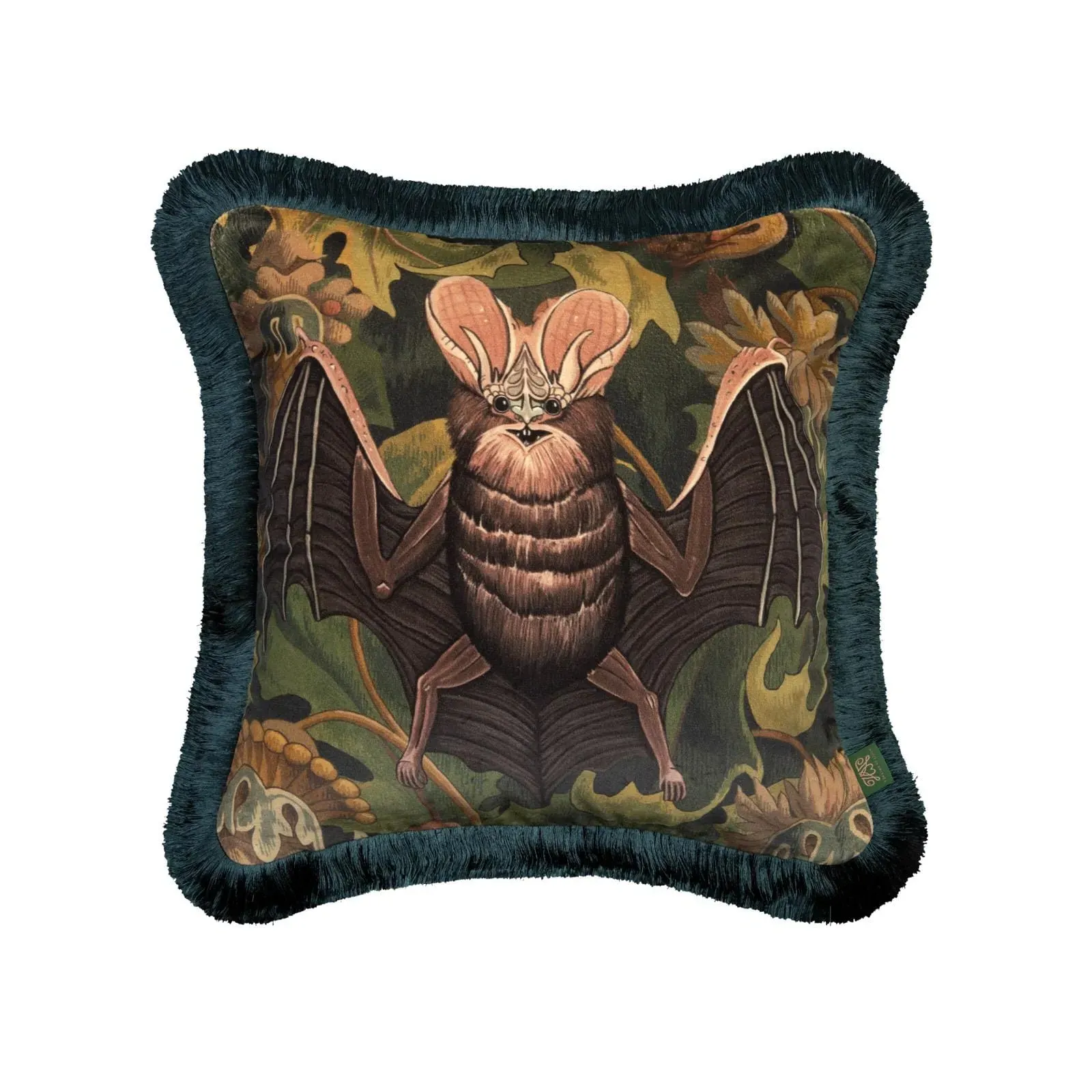 Vespertine Fringed Velvet Cushion - Verde image