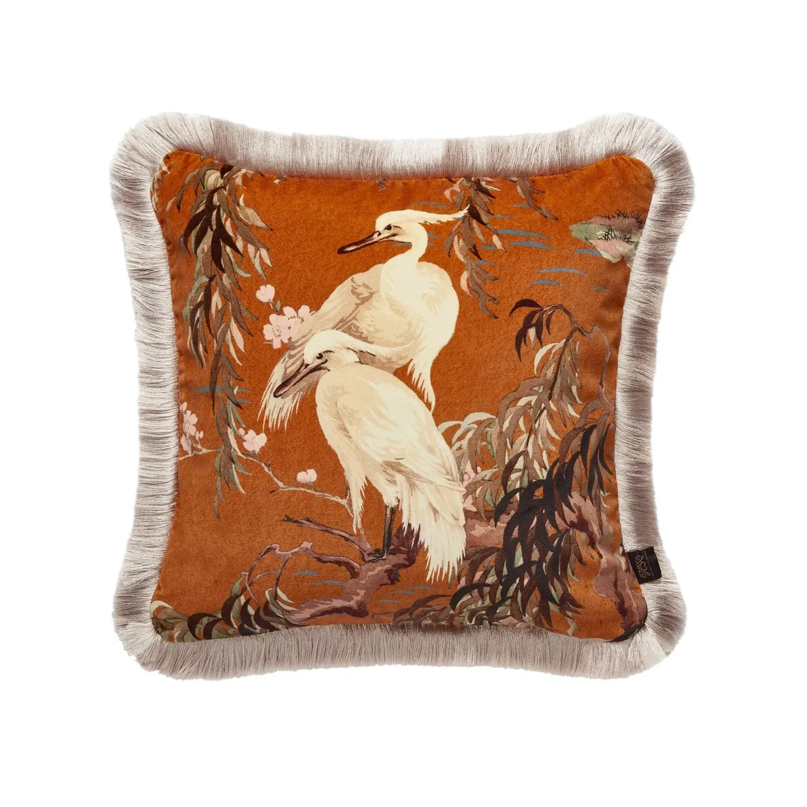 ZEUS Fringed Velvet Cushion - Tobacco image