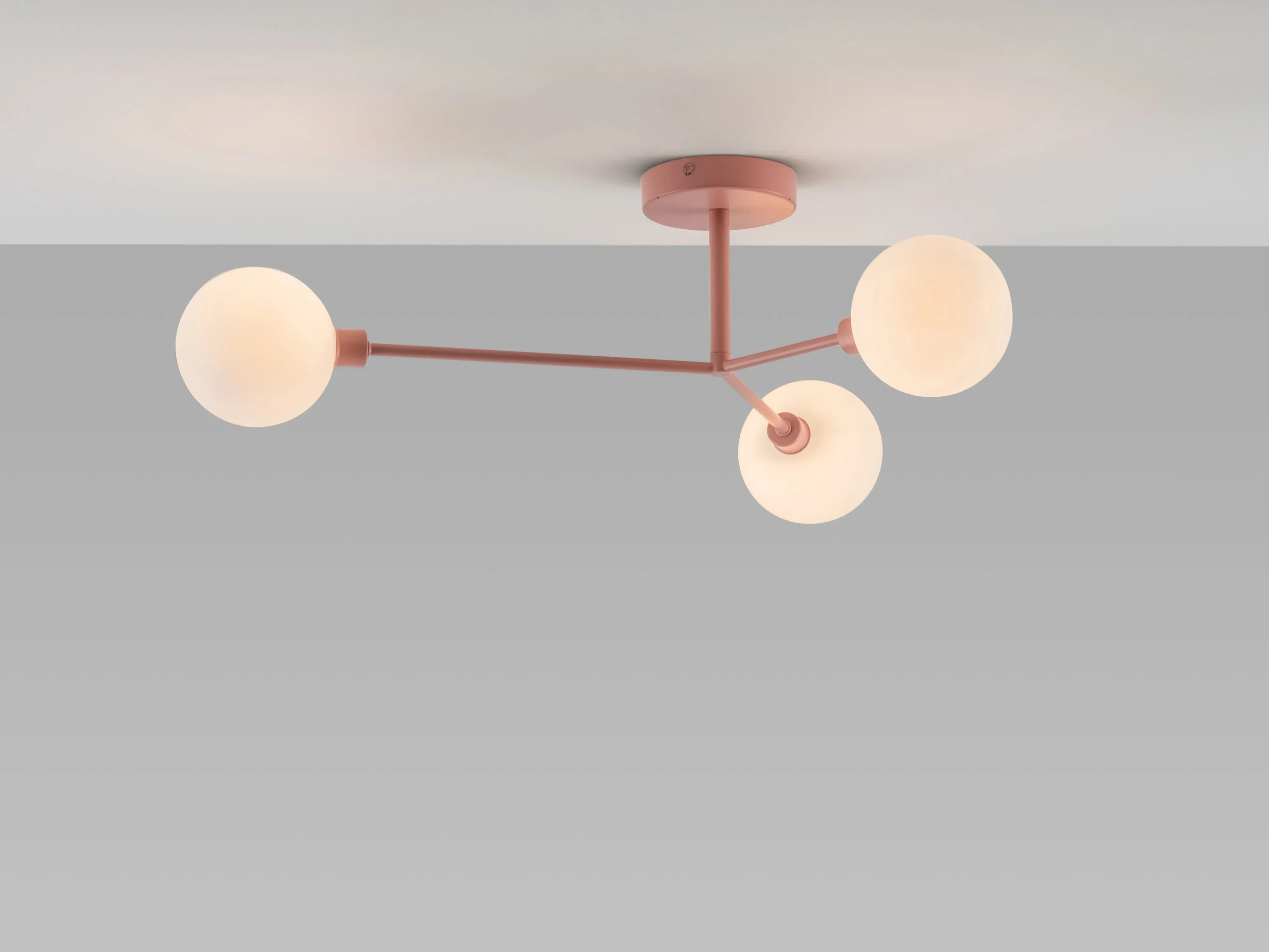 3 Light Flush Ceiling Light - Pink, Metal