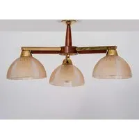 3 Light Flush Chandelier - Brass, Wood