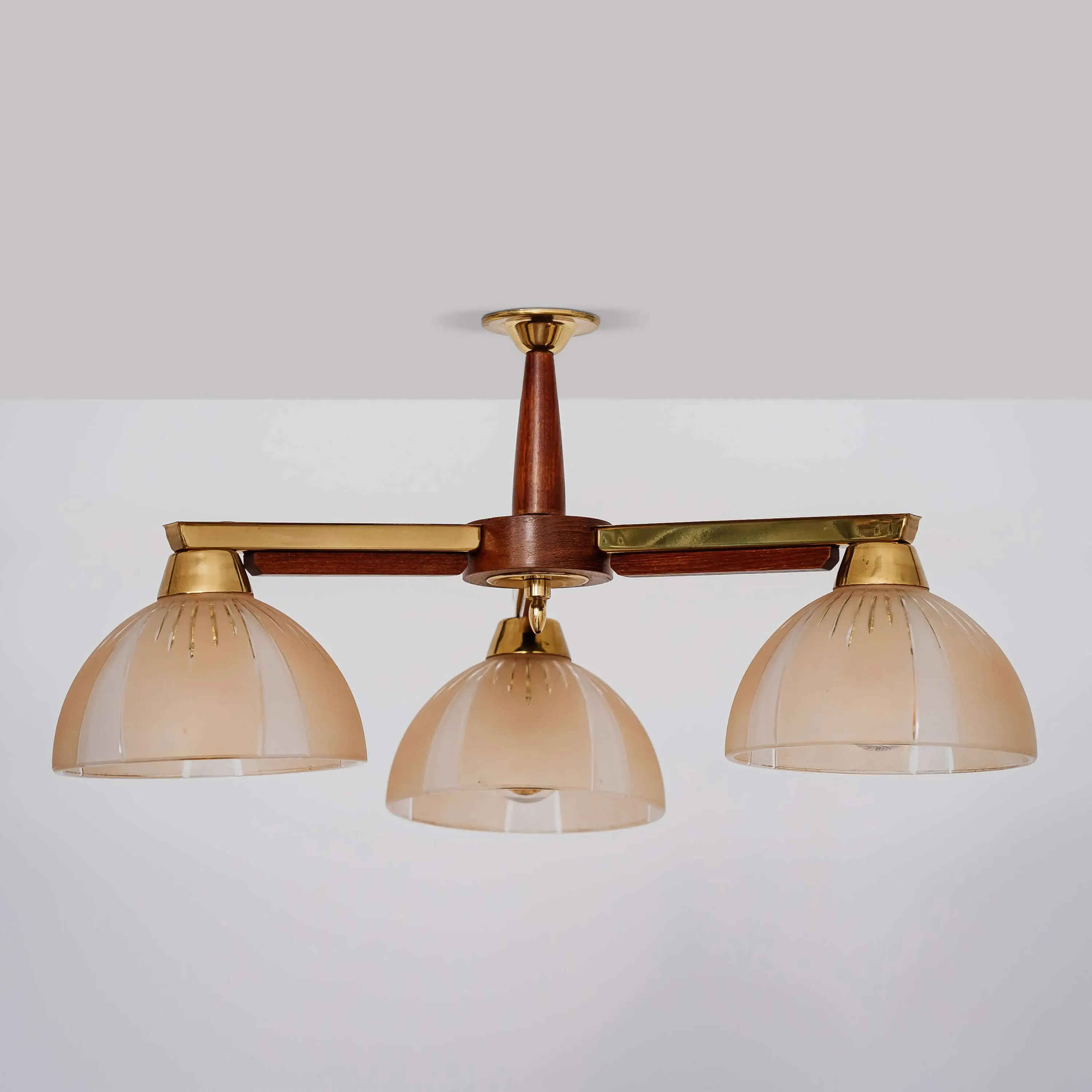 3 Light Flush Chandelier - Brass, Wood image