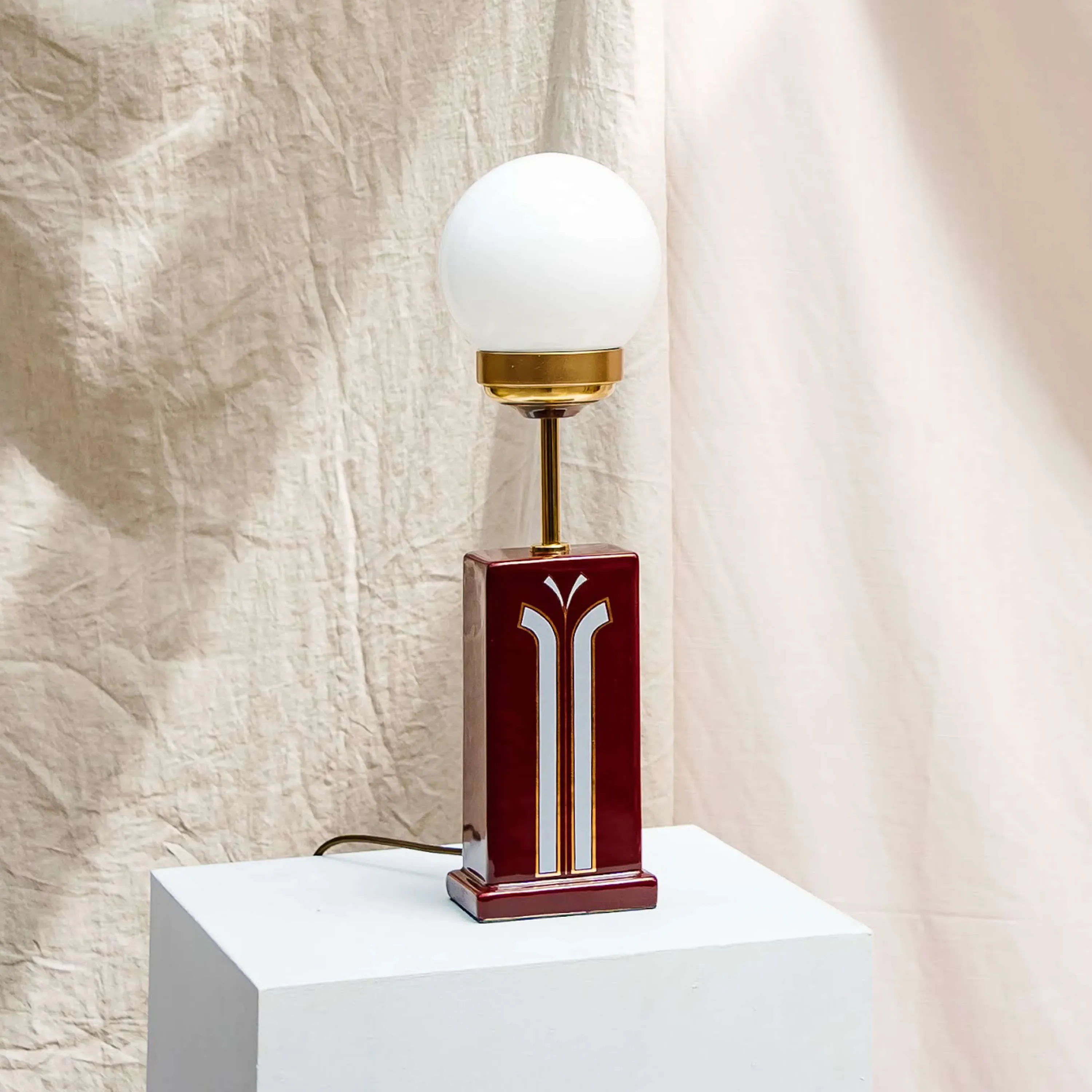 Art Deco Table Lamp - Burgundy, Ceramic image