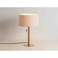 Brass Disk Table Lamp with Pull Switch - Brass, Walnut