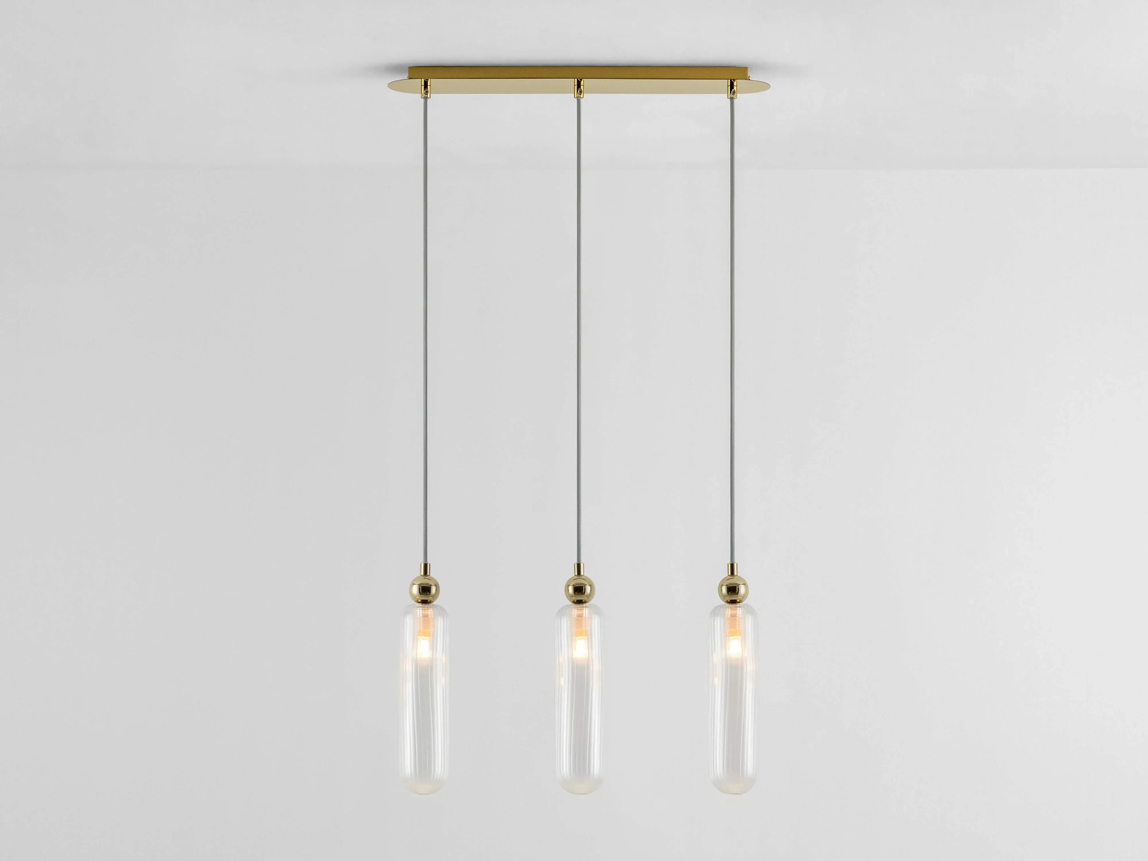 Brass Ribbed Glass Cluster Ceiling Light - Brass, Glass image