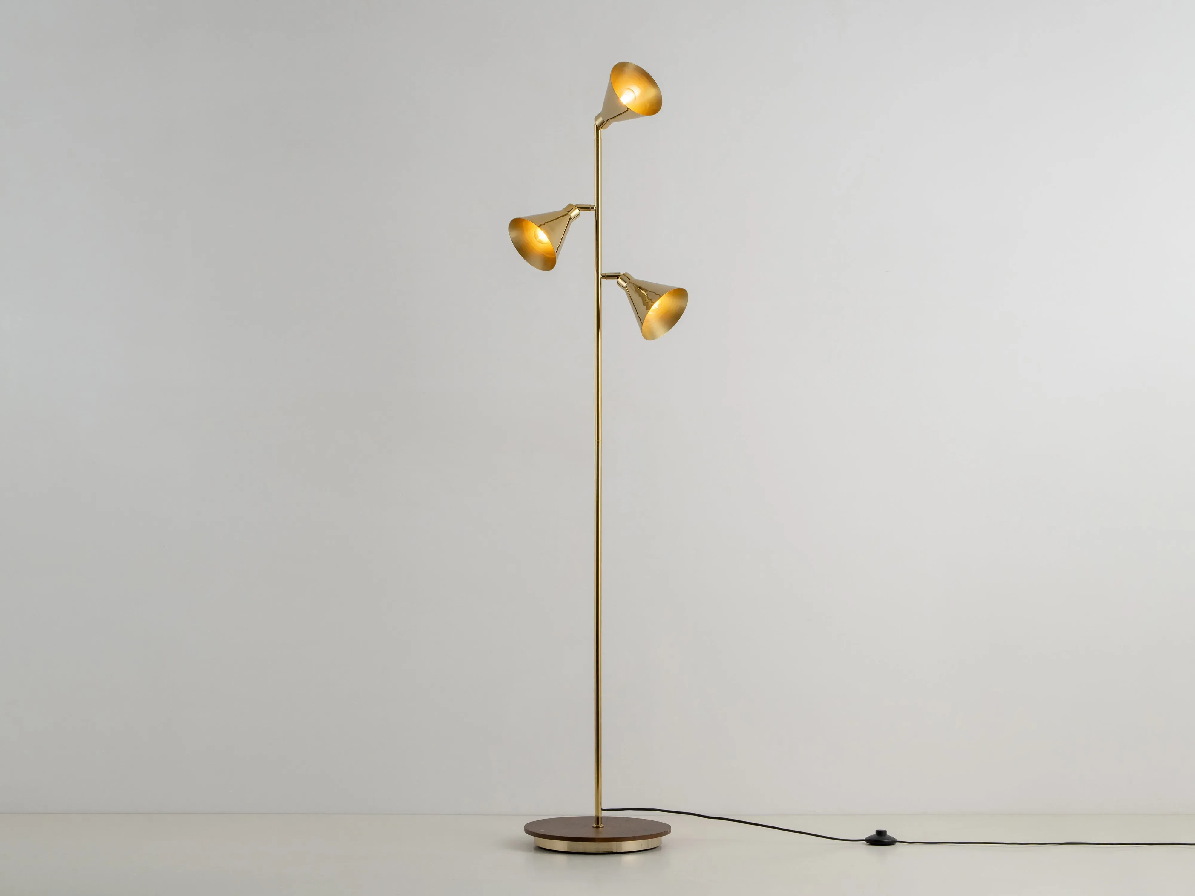 Cone Floor Lamp with 3 Adjustable Shades - Brass, Wood image