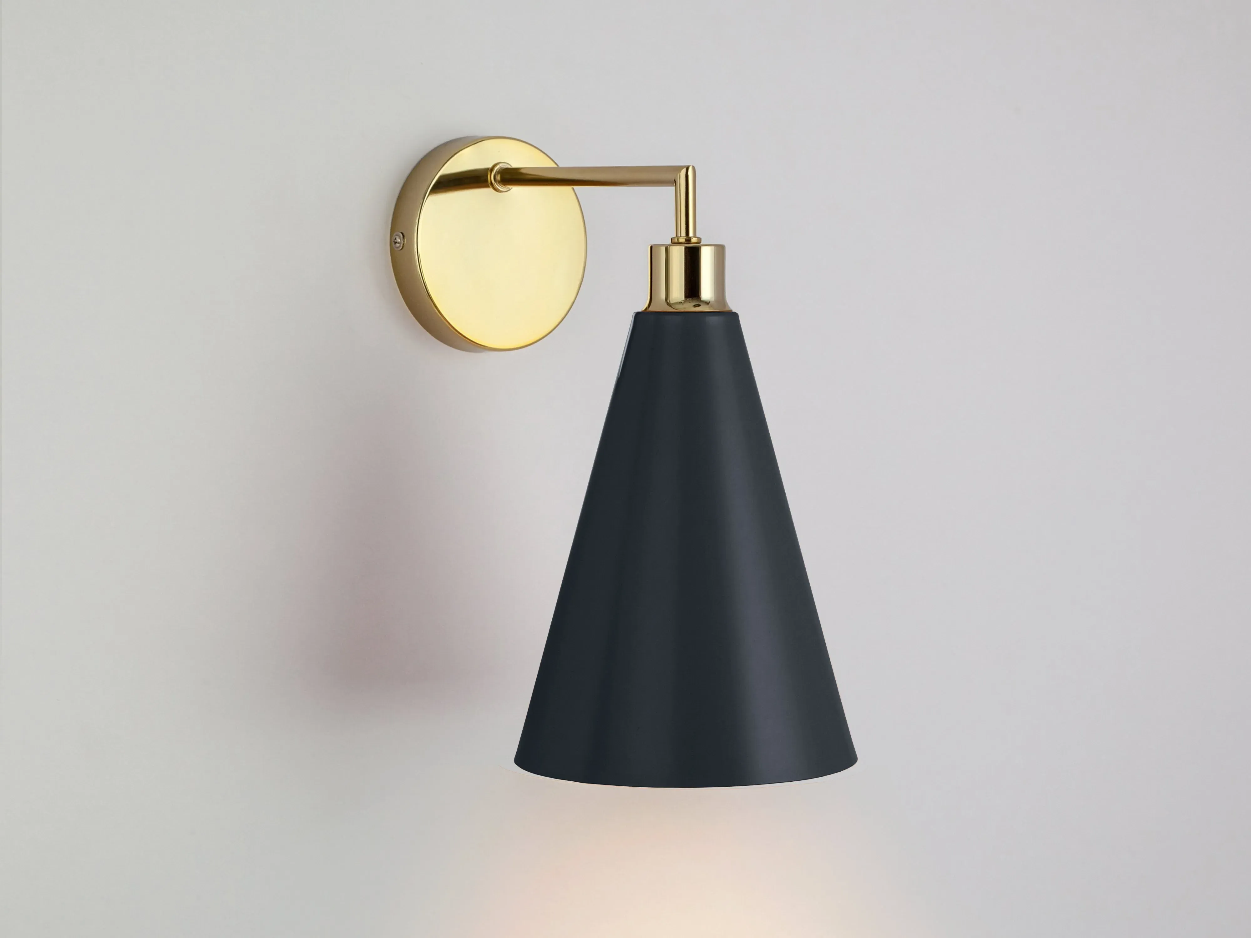 Cone Shade Wall Light - Charcoal Grey, Brass image