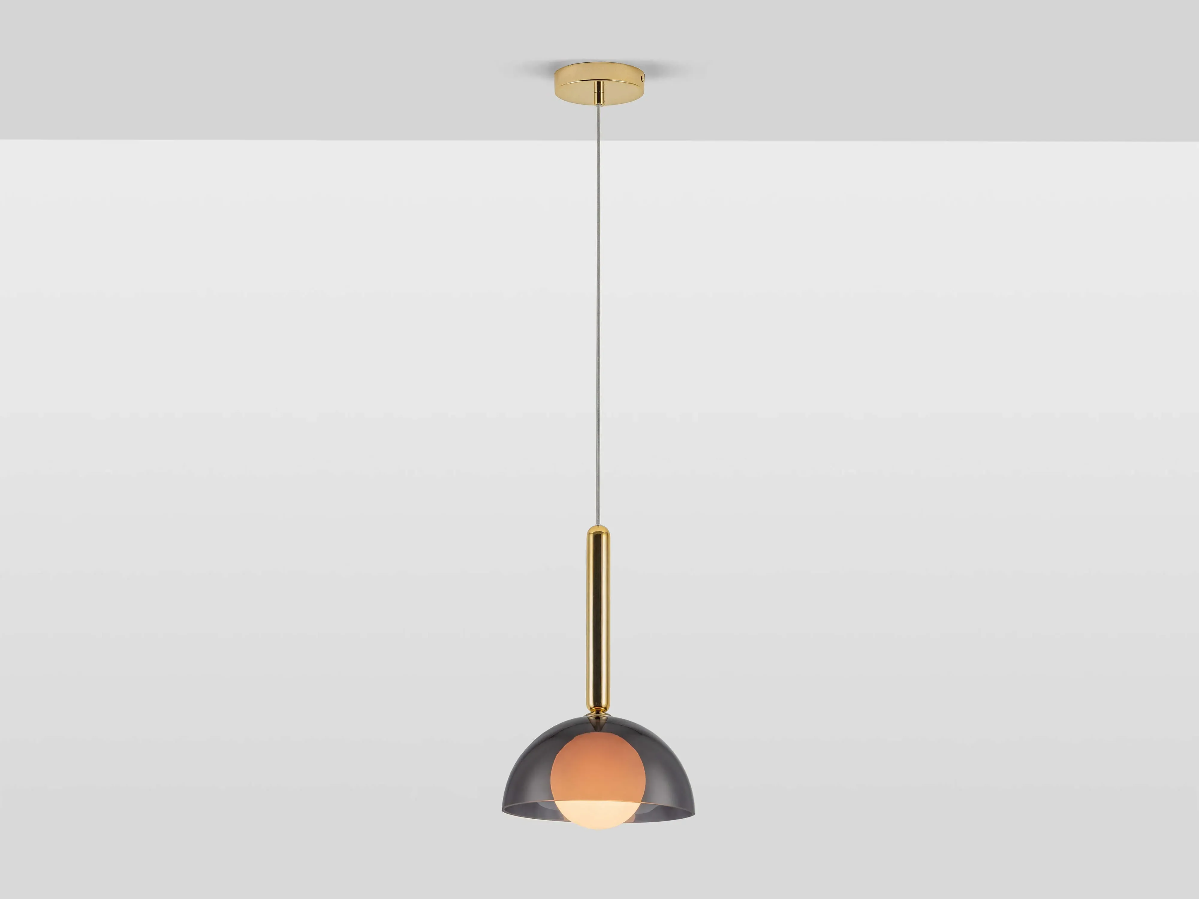 Glass Dome Ceiling Light - Charcoal Grey, Brass image
