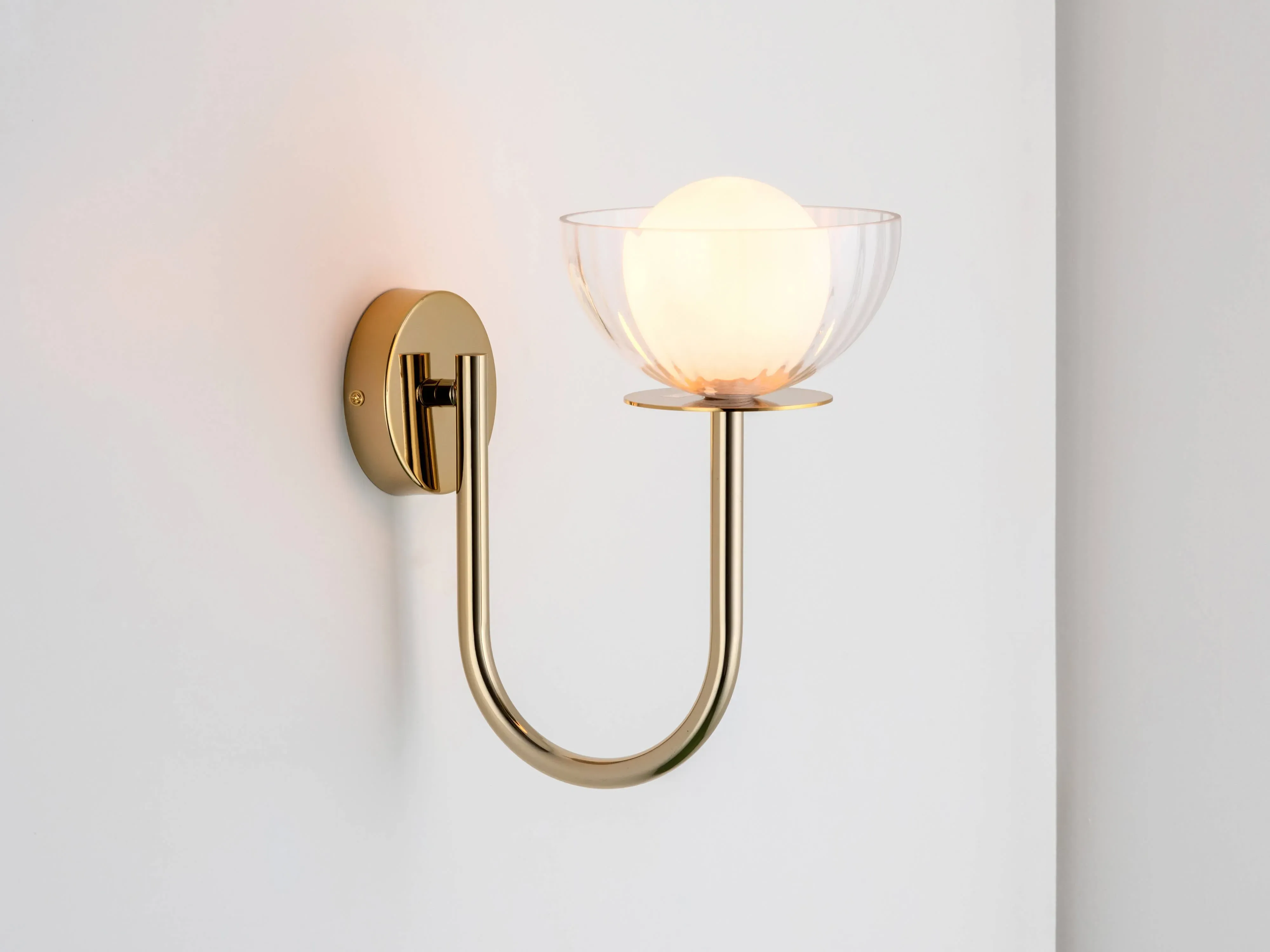 Ribbed Glass Wall Light - Brass image