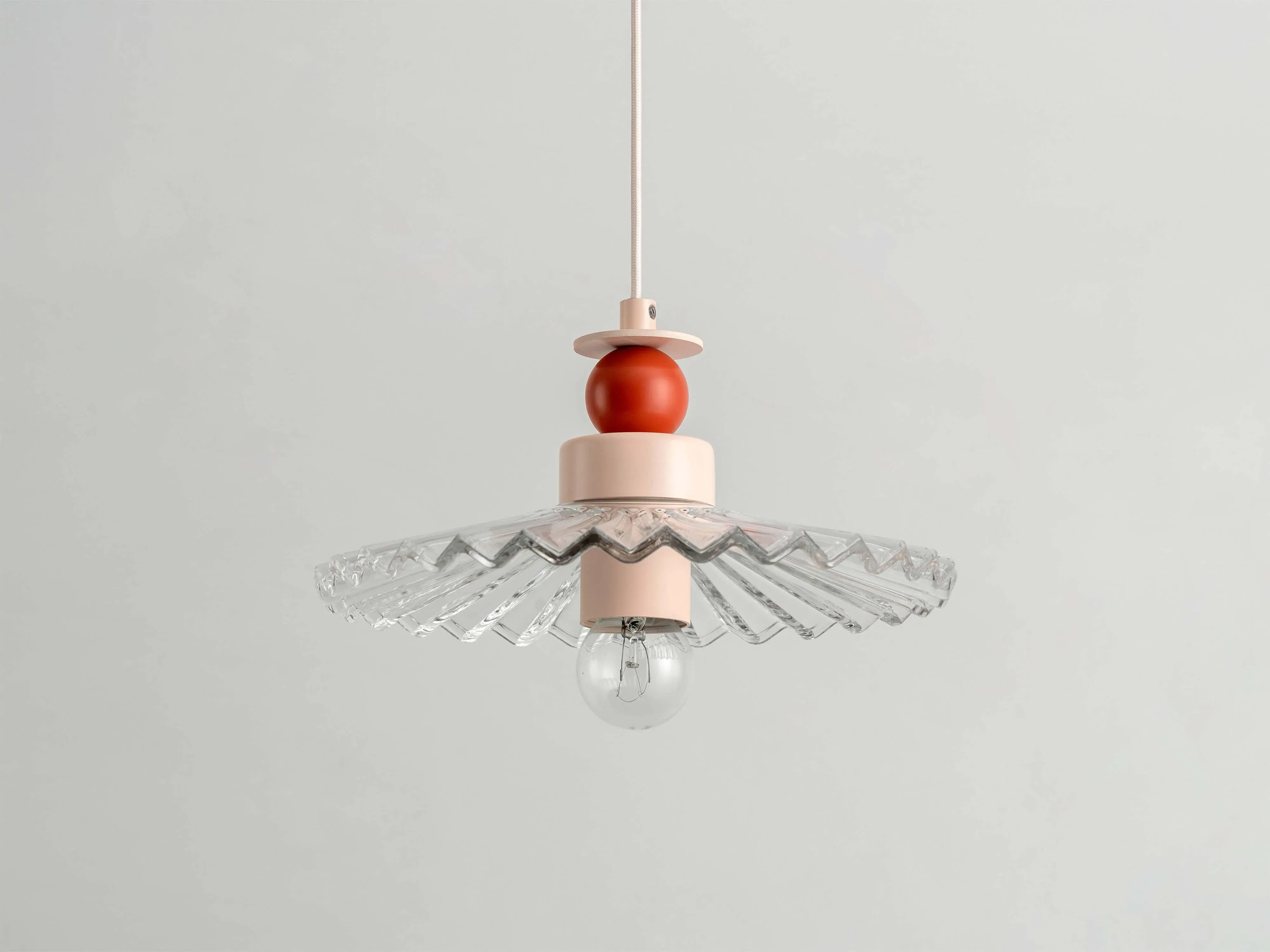 Ribbed Pendant Ceiling Light - Orange, Glass