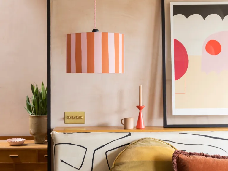 Stripe Printed Lamp Shade - Pink & Orange, Cotton Canvas product