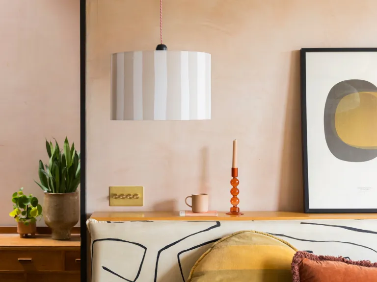 Stripe Printed Lamp Shade - Sand, White Cotton Canvas product