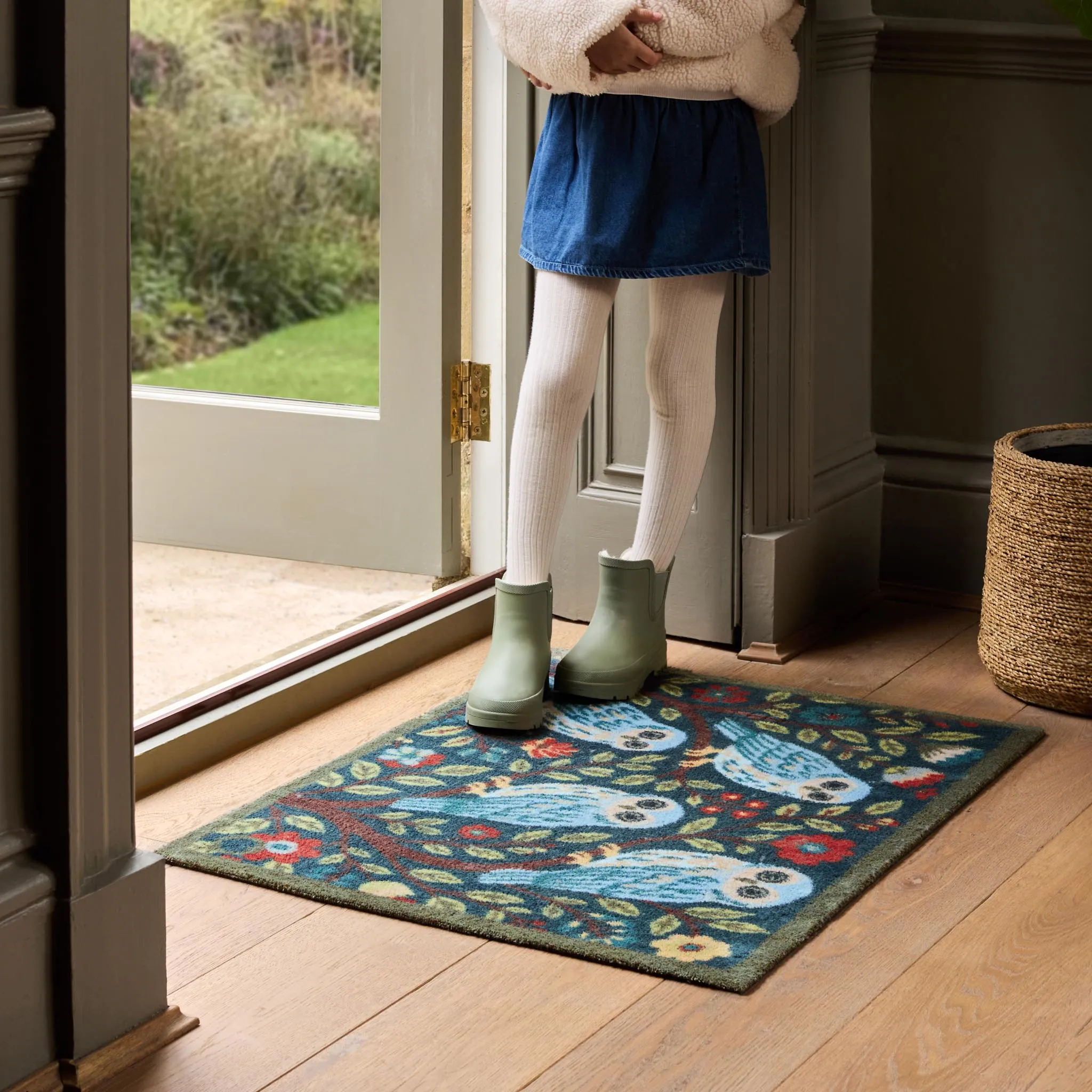 Alison's Owl Washable Doormat - Teal product