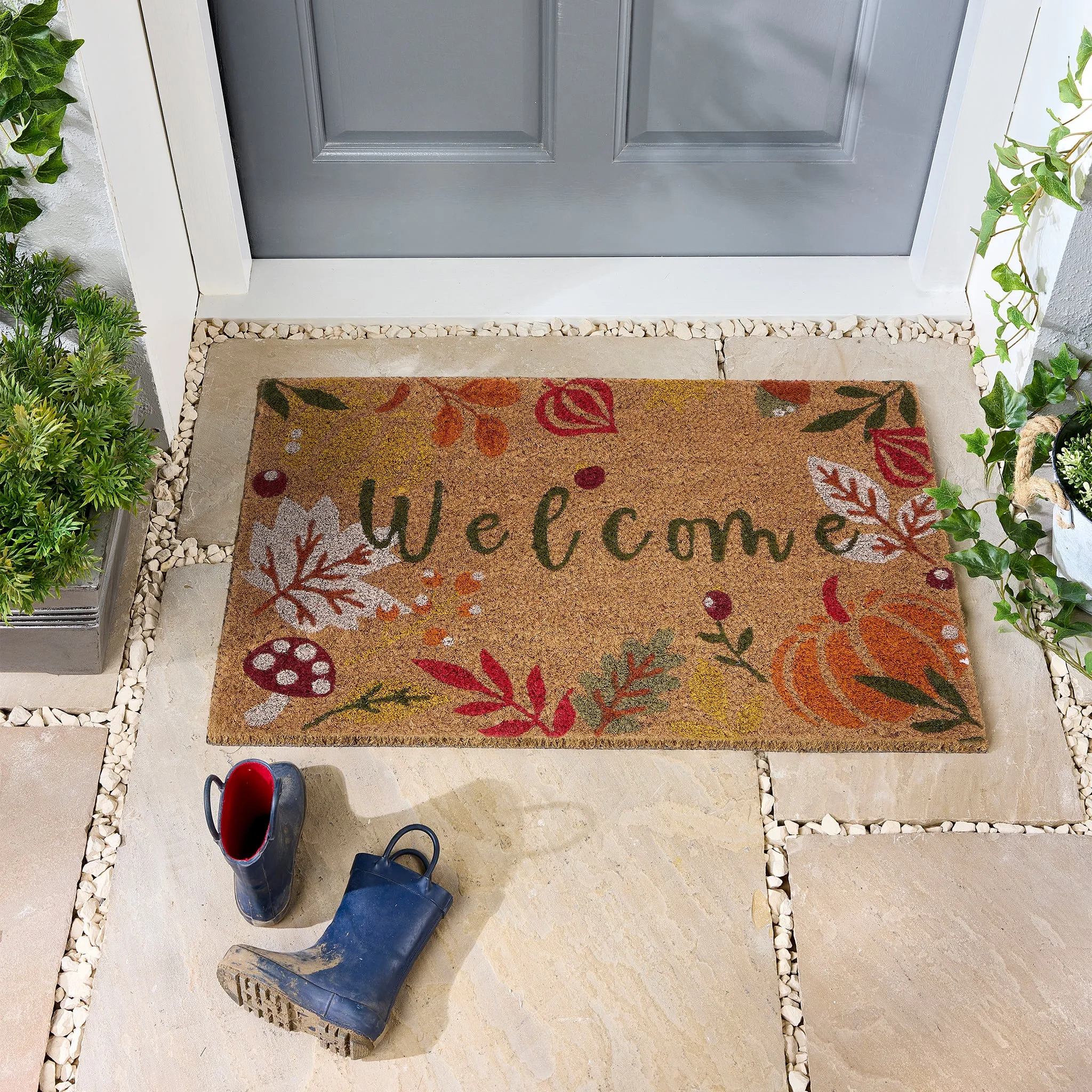 Autumnal Welcome Coir Doormat - Natural product