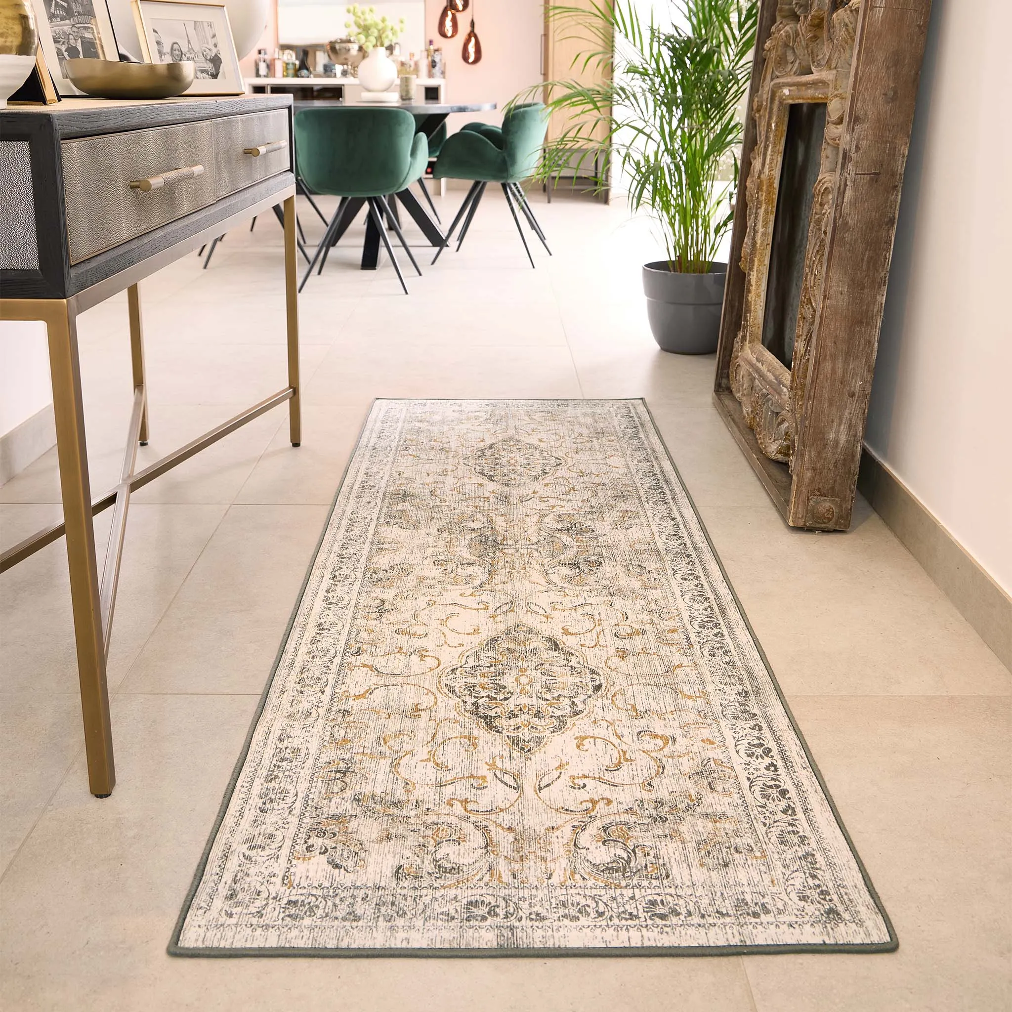 Baroque Eco-Washable Runner - Cream, Recycled Polyester product