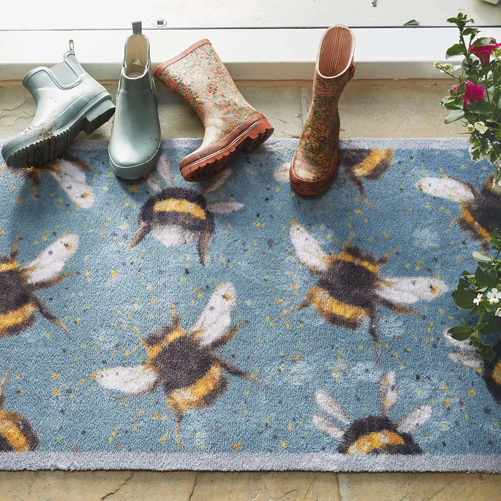 Bee 3 Charity Doormat - Light Blue, Recycled product