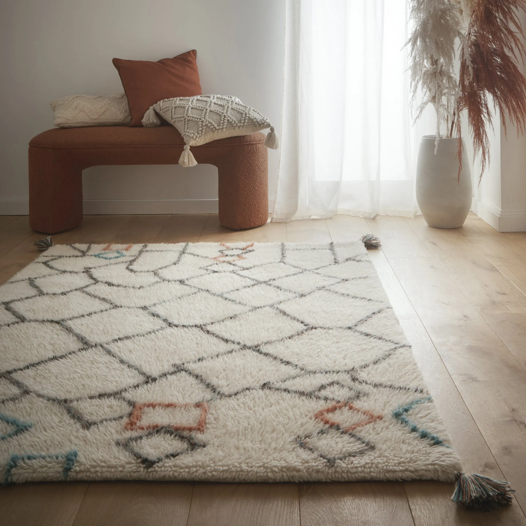 Berber Knotted Chain Rug - Ivory, Wool product