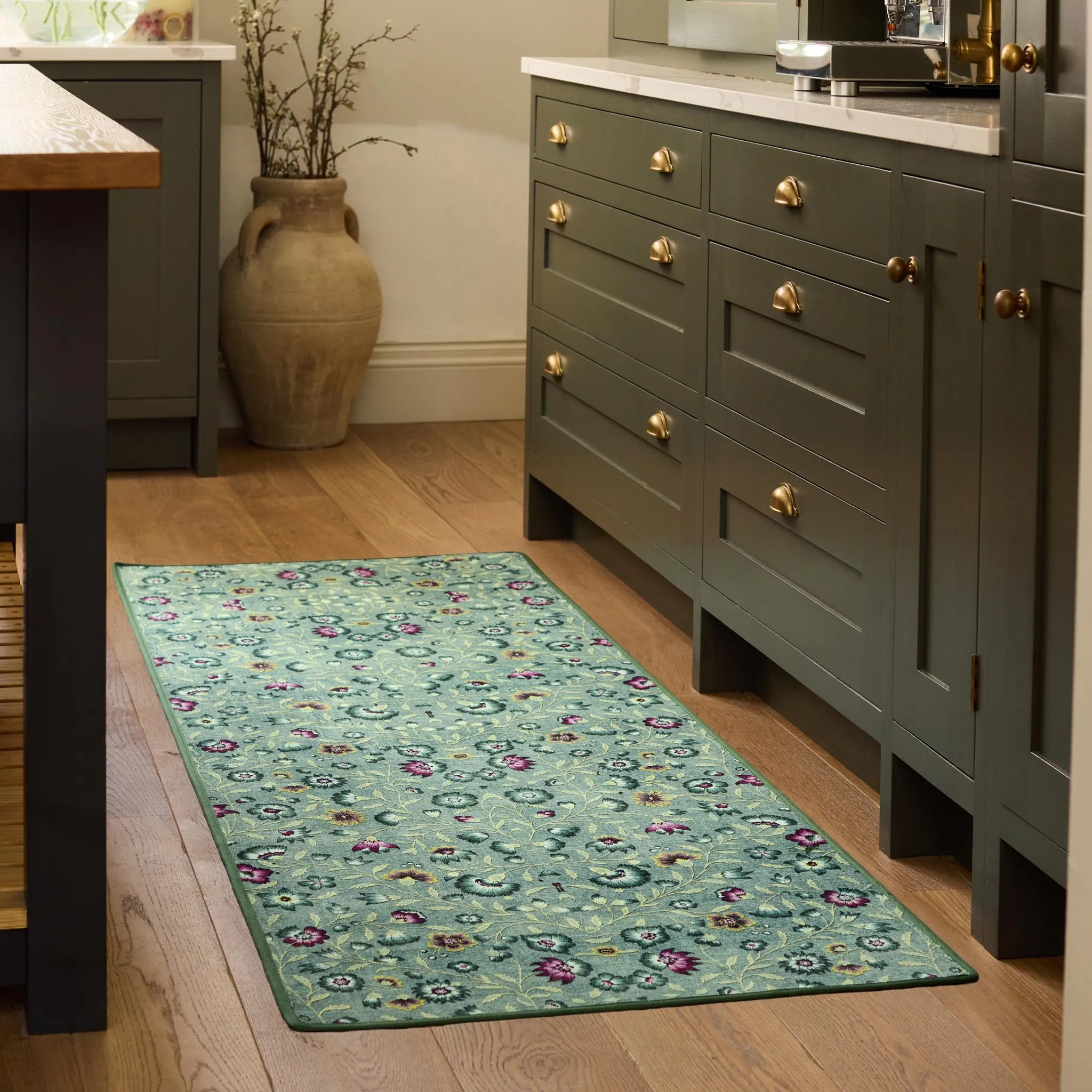 Blossoming Vines Eco-Washable Runner - Pale Blue, Recycled Polyester product