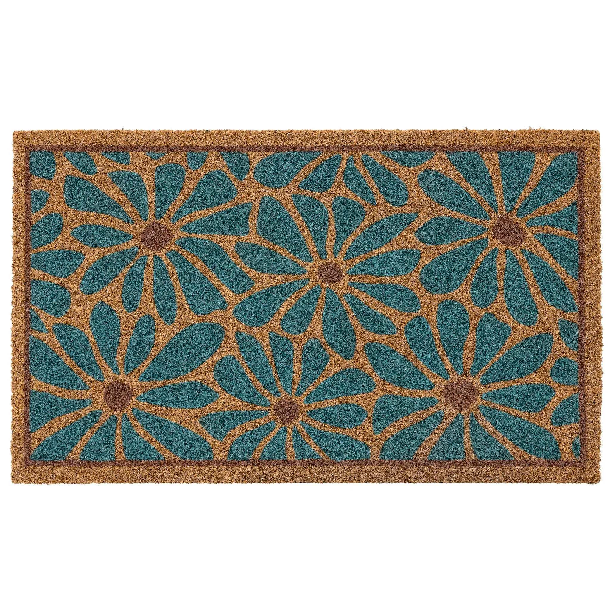 Boho Floral Coir Doormat - Blue alternate view
