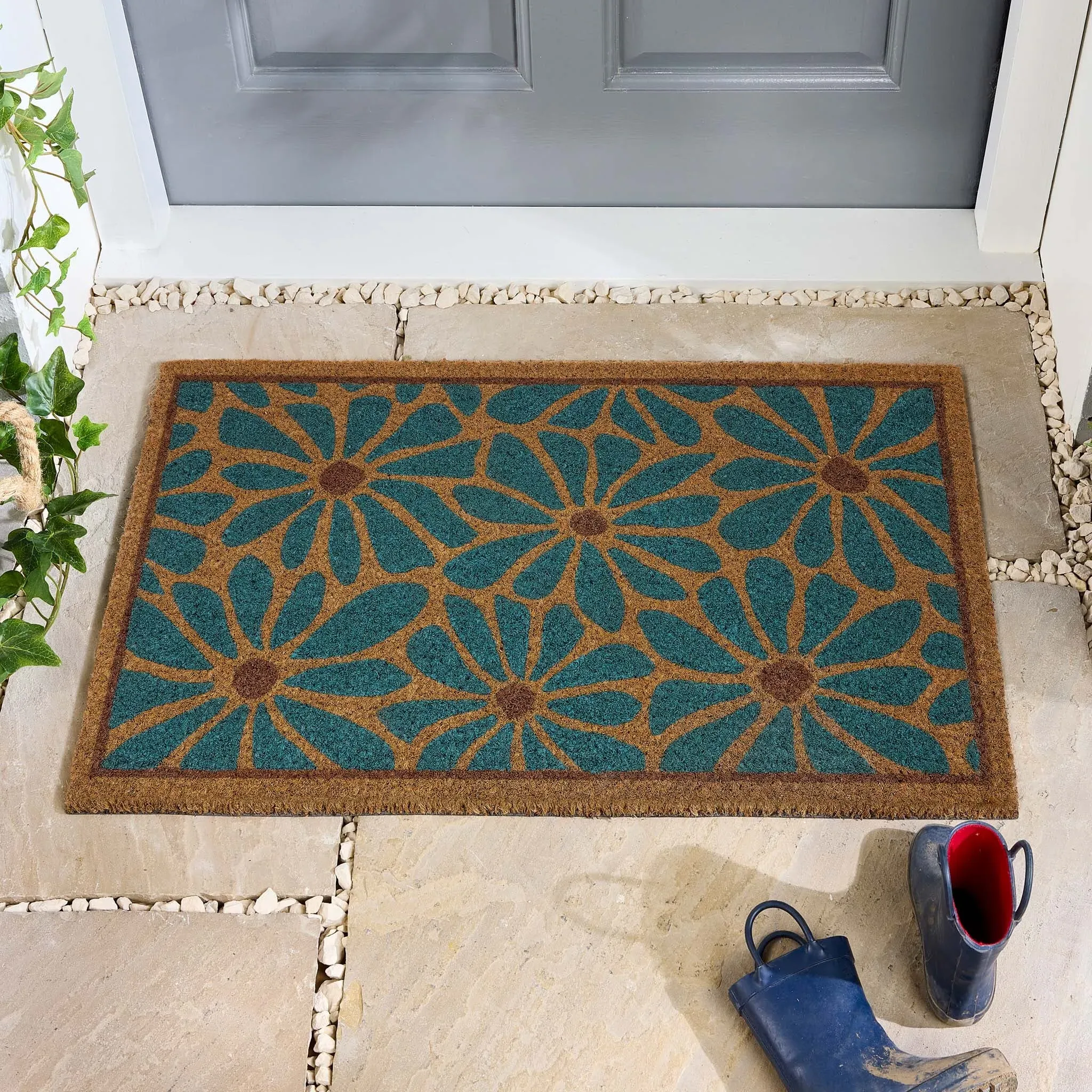 Boho Floral Coir Doormat - Blue product