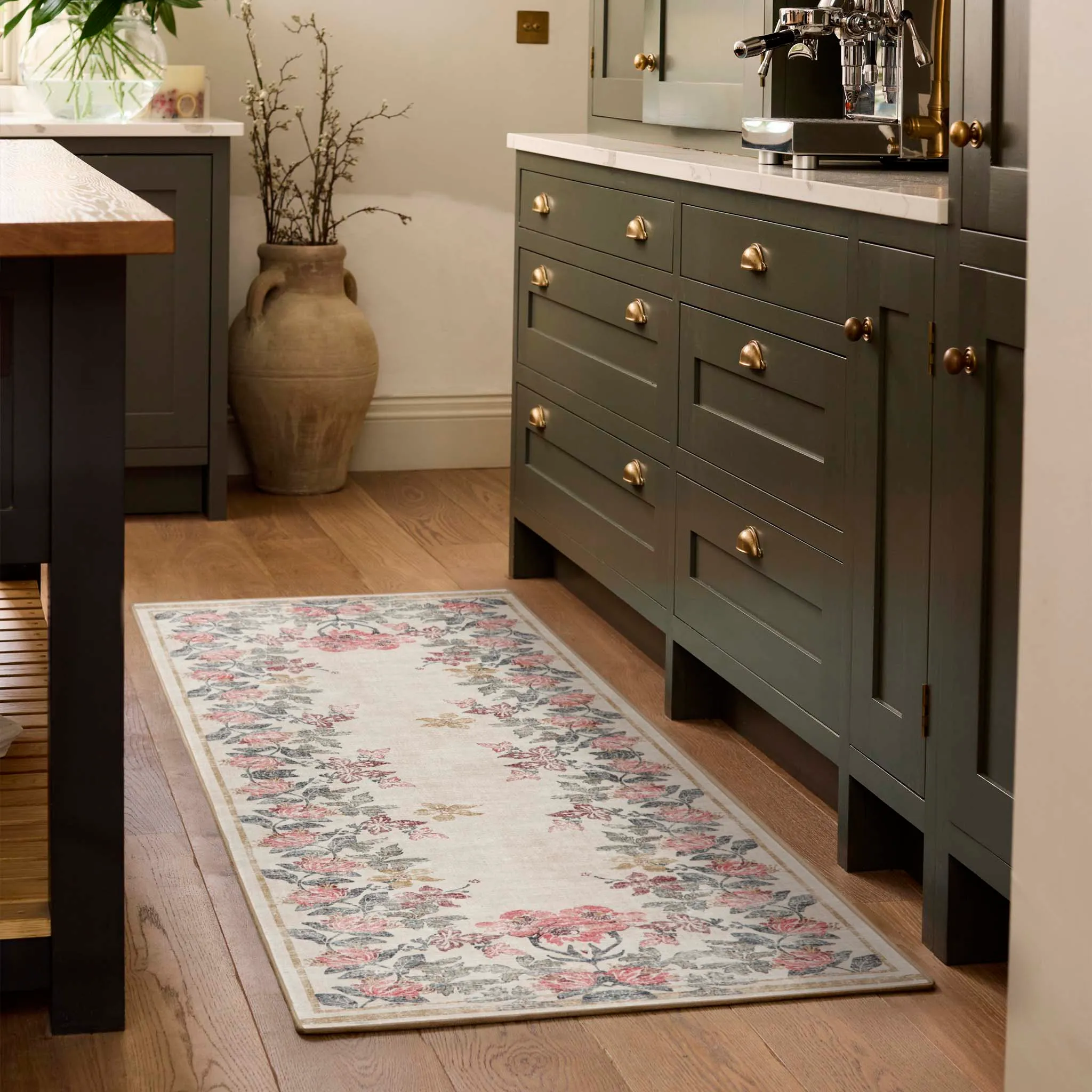 Botanical Border Washable Runner - Cream, Recycled Polyester product