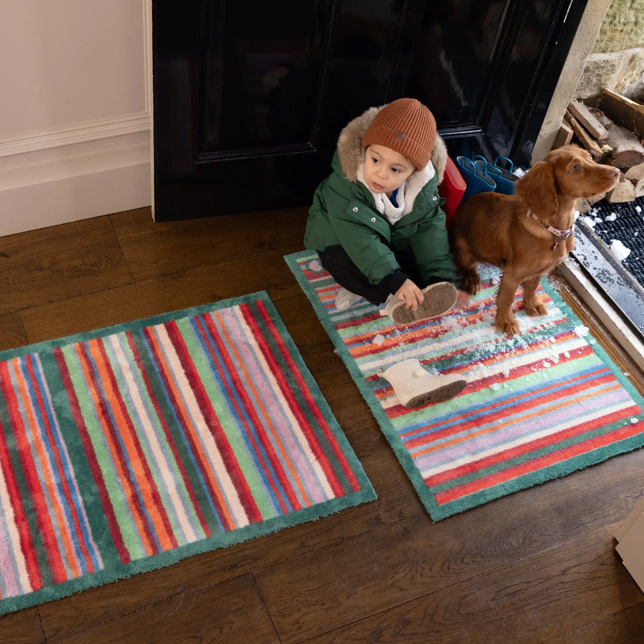 Bright Green Stripe Washable Doormat - Green product