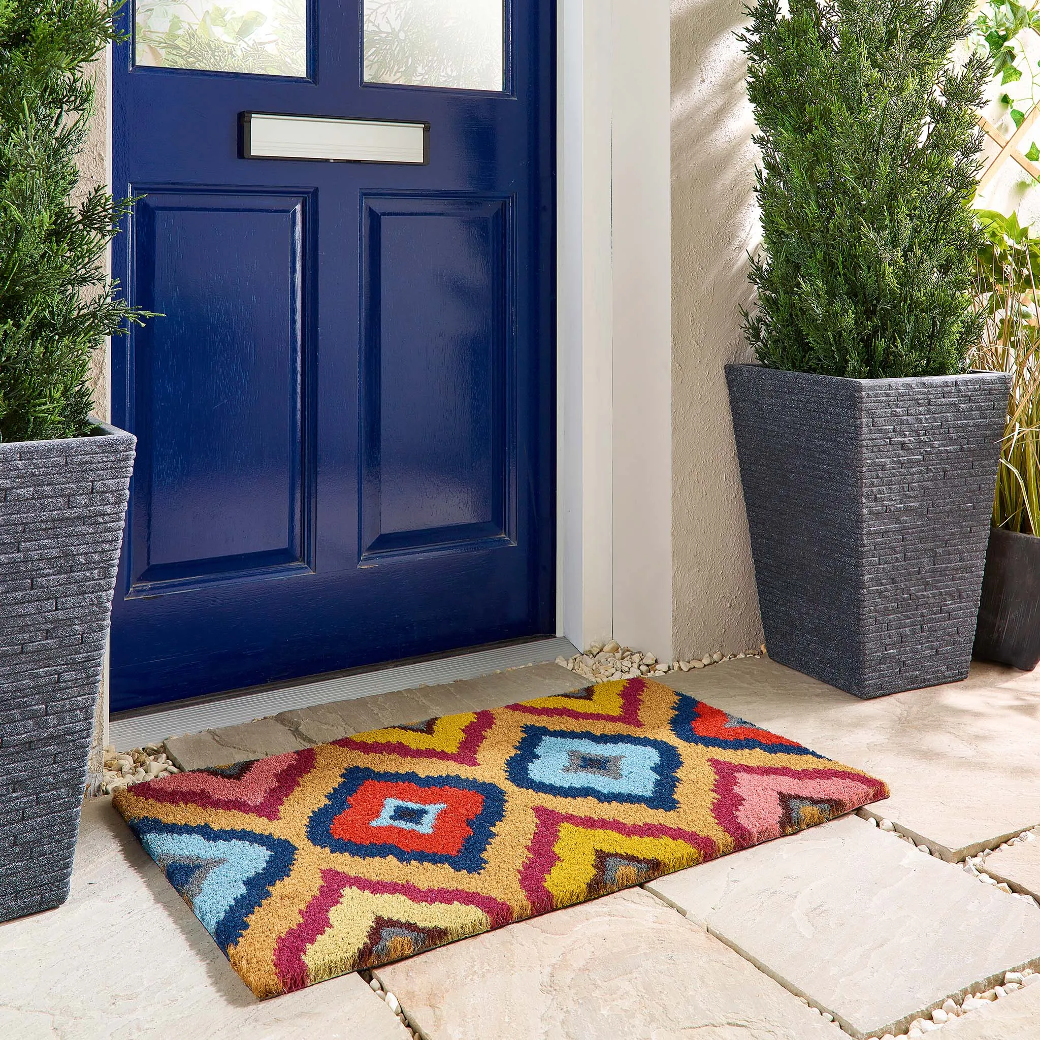 Bright Ikat Coir Doormat - Natural product