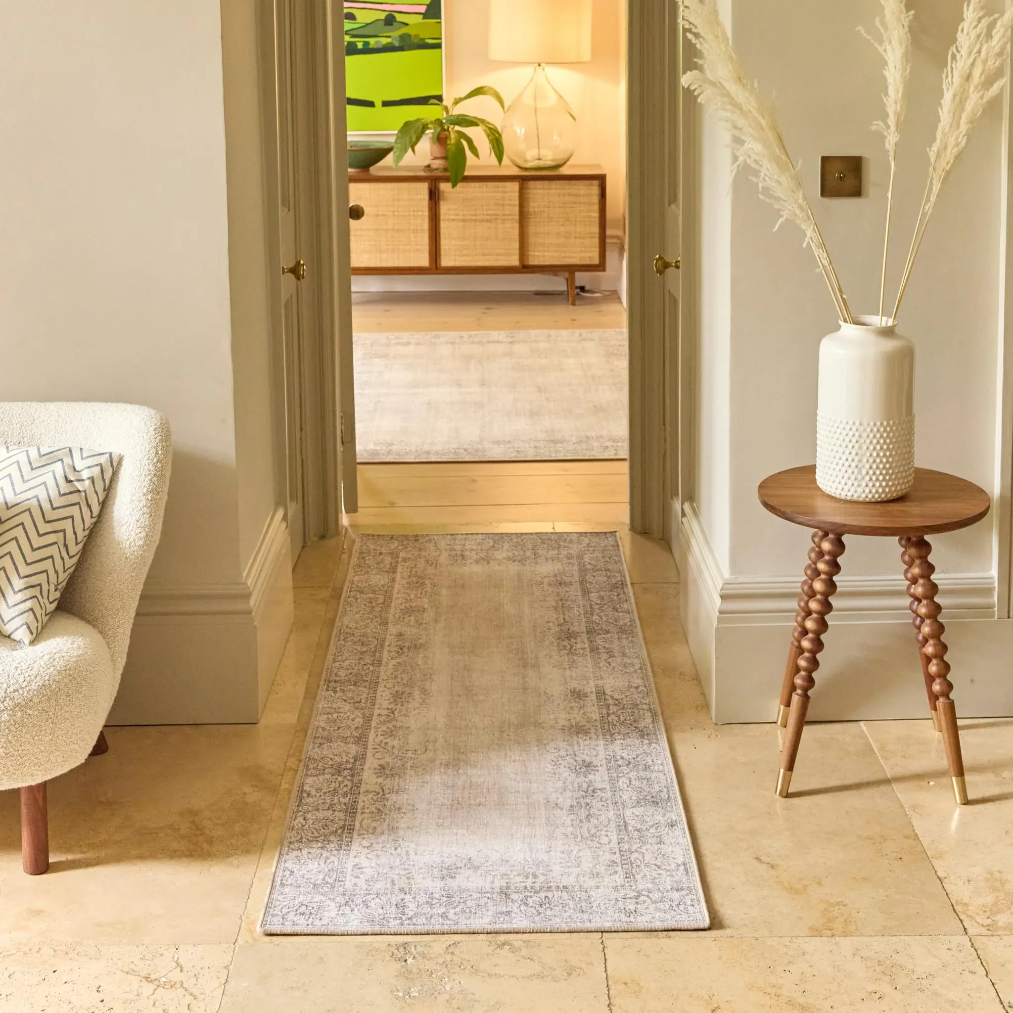 Brocade Border Eco-Washable Runner - Grey, Recycled Polyester product
